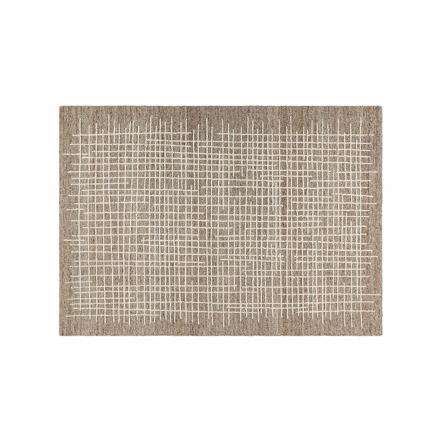 Beigefarbener Teppich mit geometrischem Gittermuster aus robustem Material für Wohnzimmer