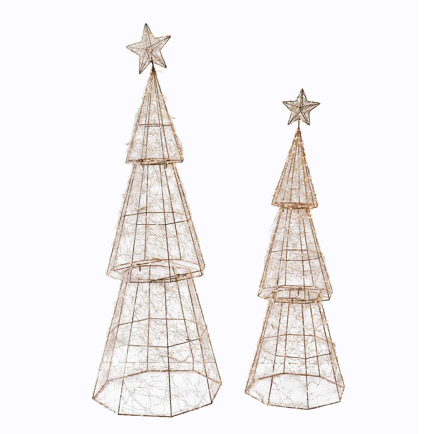 LED-Baum 2er Set Chantorin Drahtige Weihnachtsbäume mit goldfarbenen Sternen und LED-Beleuchtung als festliche Deko