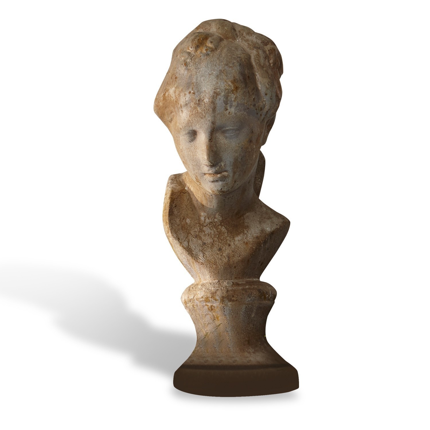 Klassische Steinskulptur eines Büstenkopfs in Braun- und Beigetönen als Wohnaccessoire