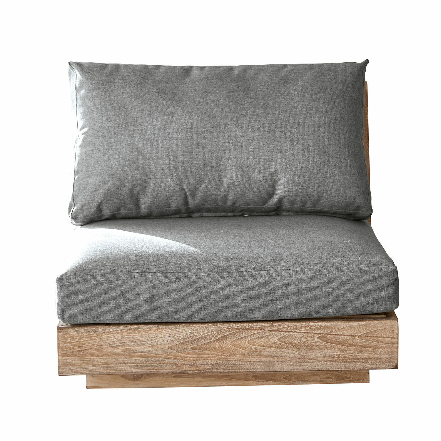 grau/braun Graues Sofaelement mit Kissen auf natürlichem Holzsockel für modernes Wohnzimmer