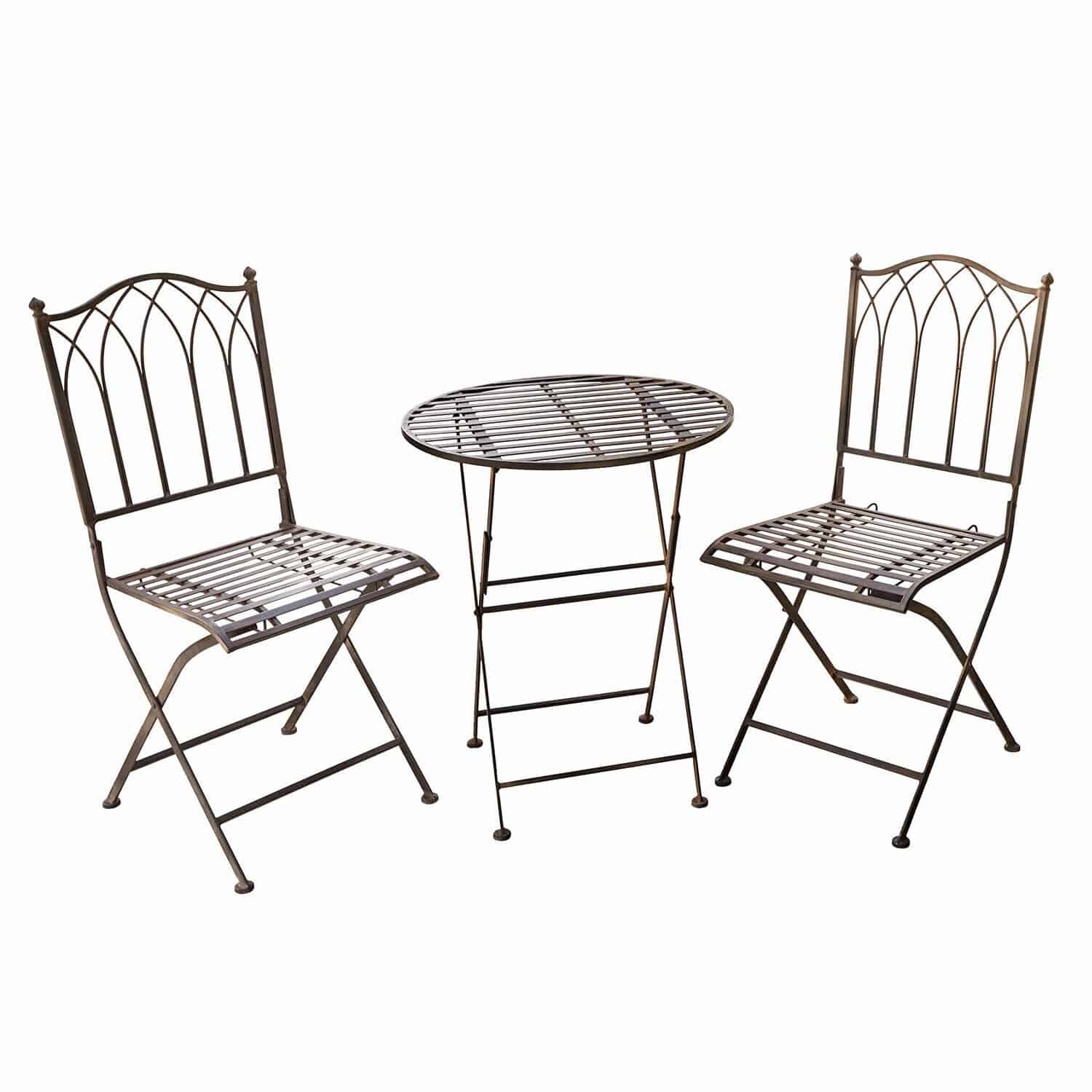 Sitzgruppe Brignoles Braunes Metall-Gartenmöbel-Set mit klappbarem runden Tisch und zwei Stühlen
