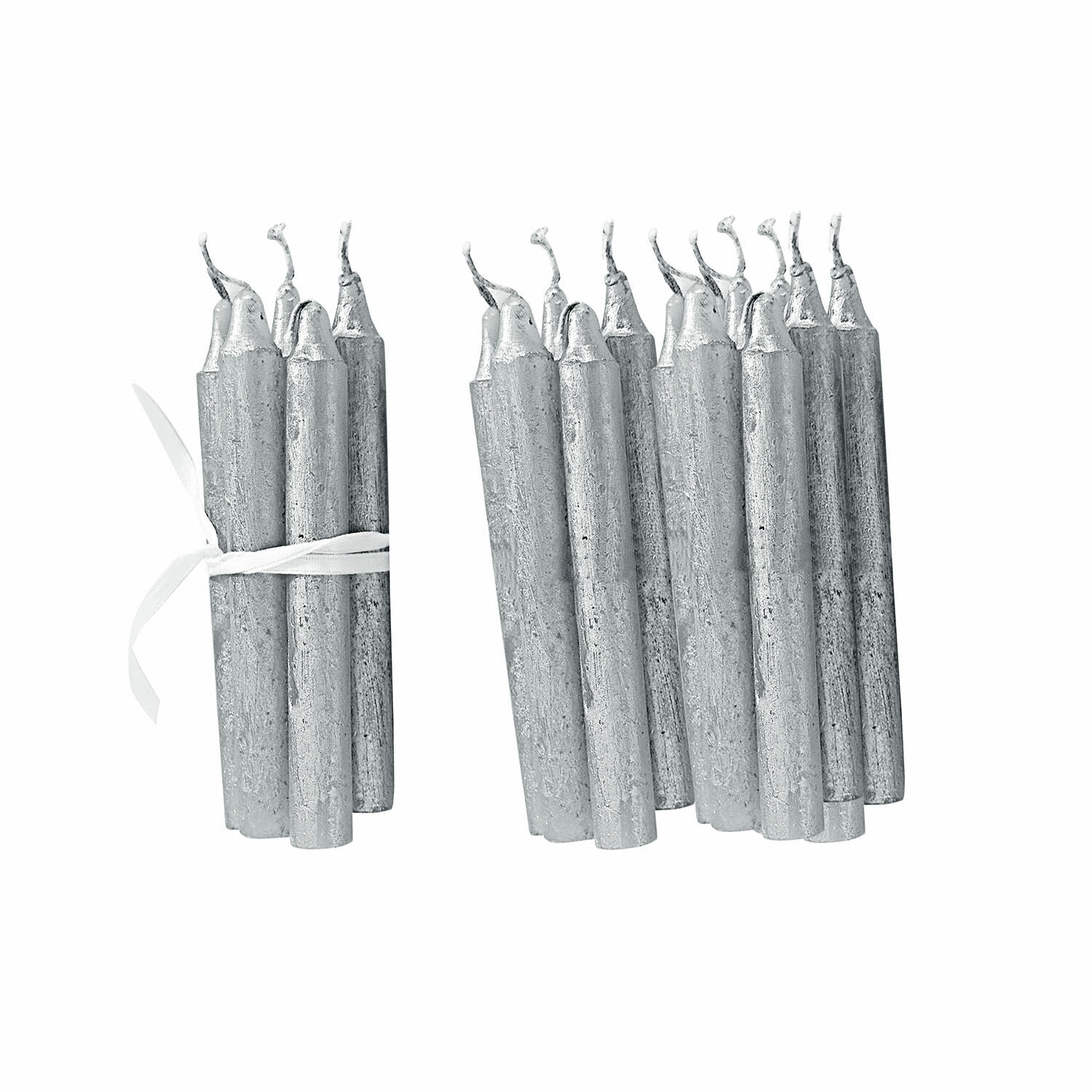 20er Set silberne Noufa Kerzen mit metallischem Finish, ideal für Wohn- und Festdekoration