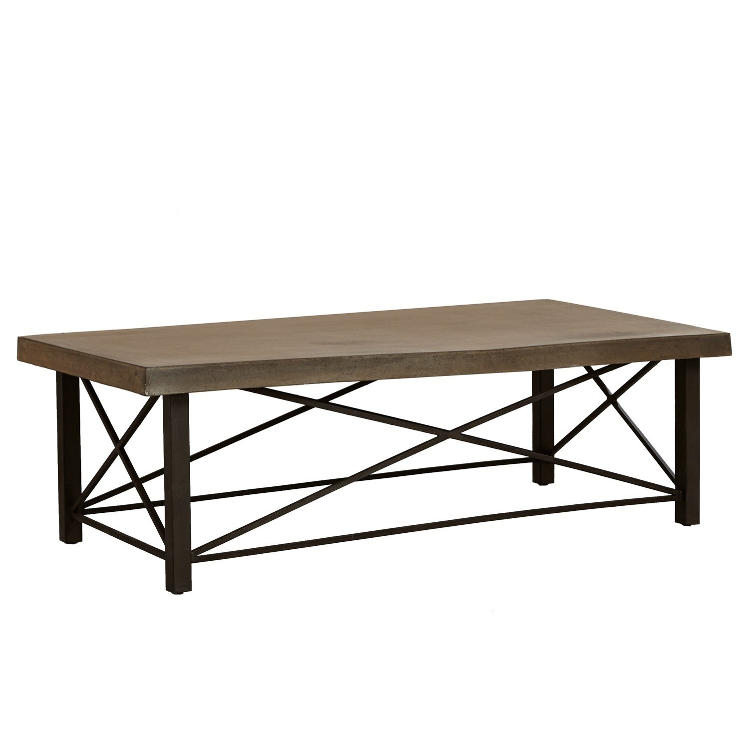 Couchtisch mit Betonplatte und schwarzem Metallgestell mit geometrischem Design