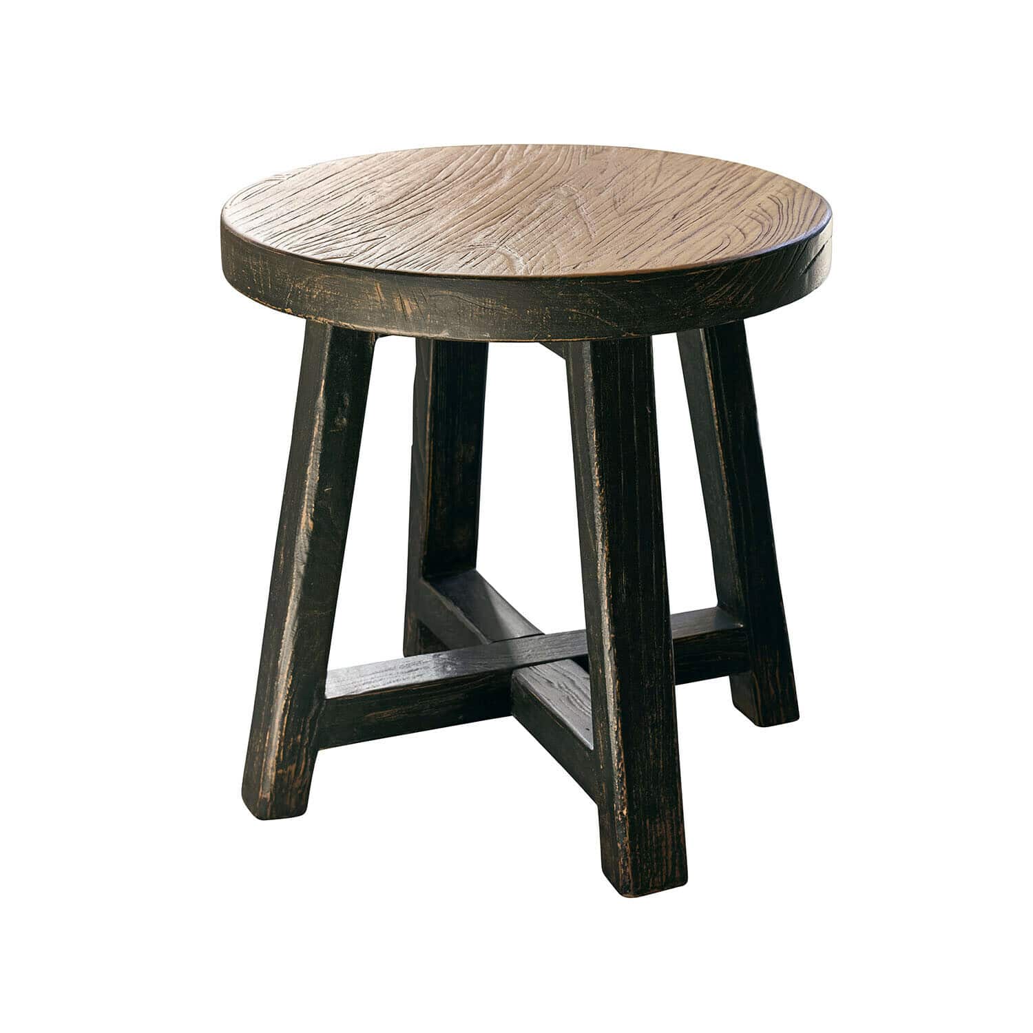 Runder Beistelltisch Gorivel aus Holz in Schwarz und Braun, rustikales Wohnzimmermöbel