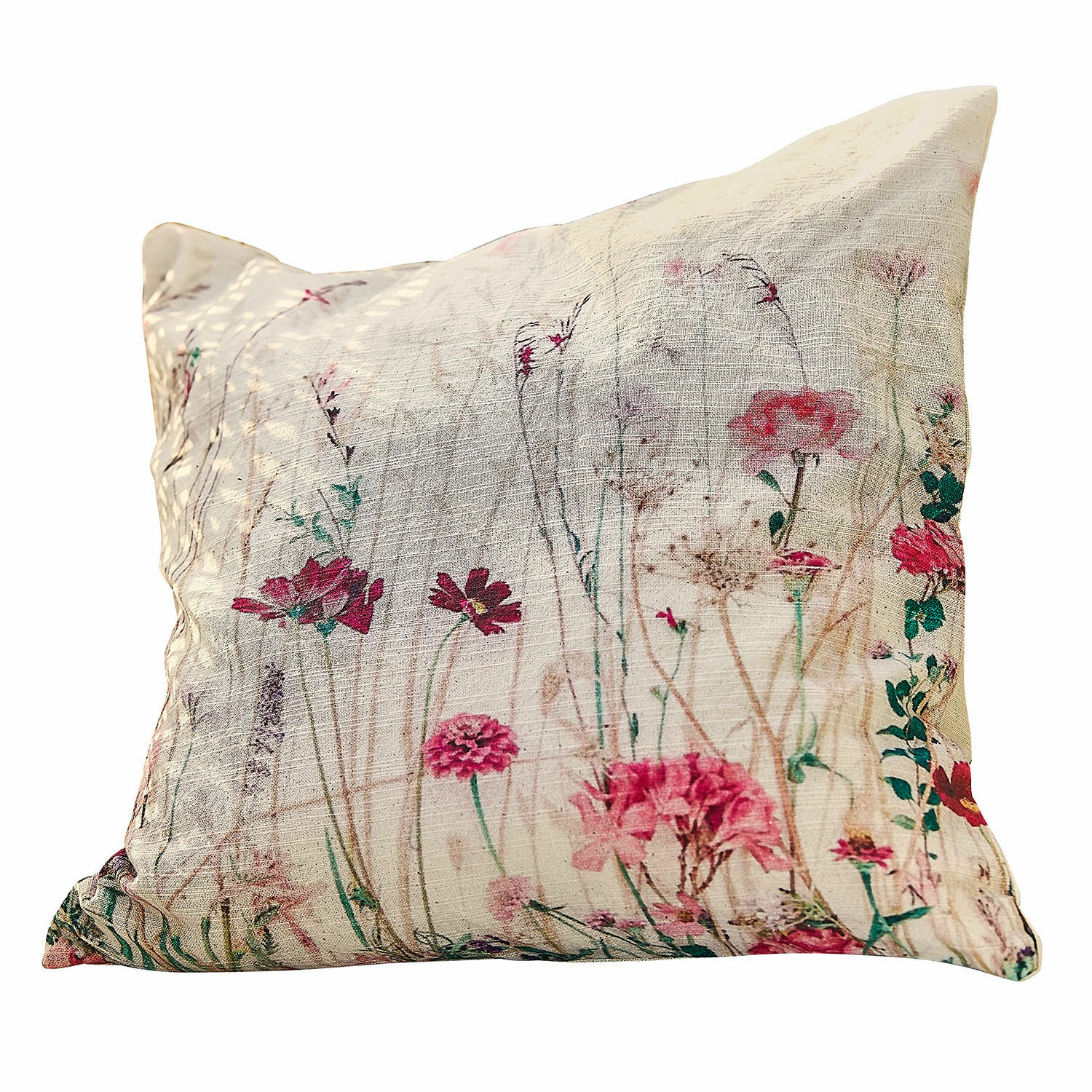 Kissenhülle Briovene Dekoratives Baumwollkissen in Creme mit floralem Print in Rosa, ideal für Wohnzimmer