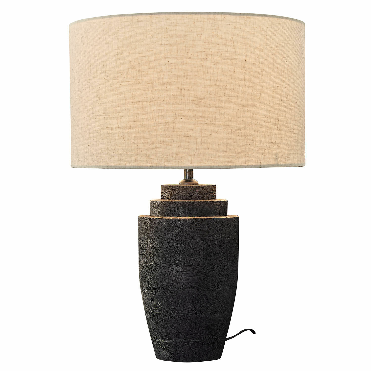 Tischlampe Daphielle Tischlampe aus schwarzem Holz mit beigem Lampenschirm, moderner Wohnraumbeleuchter