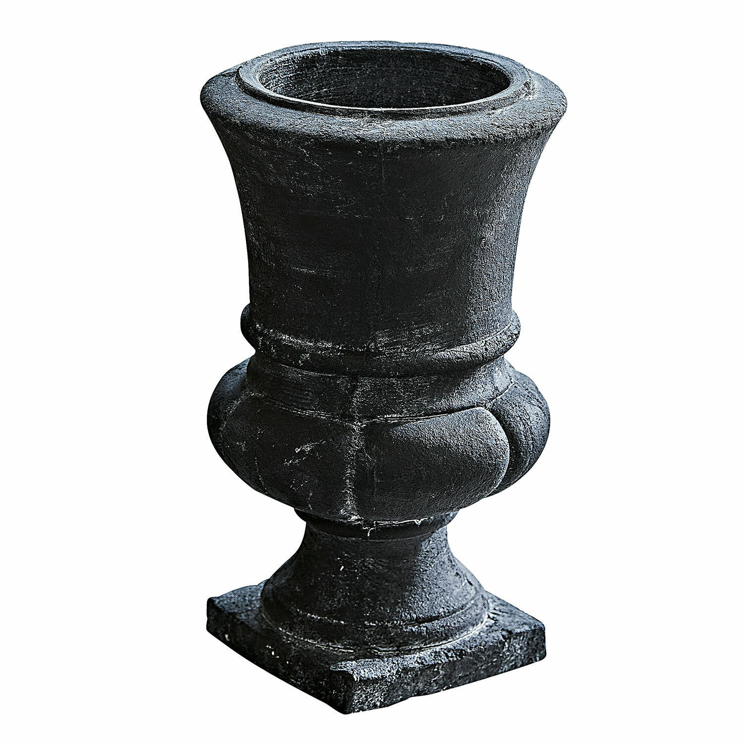 Schwarzer Steintopf mit klassischer Form, ideal für Garten oder Terrasse