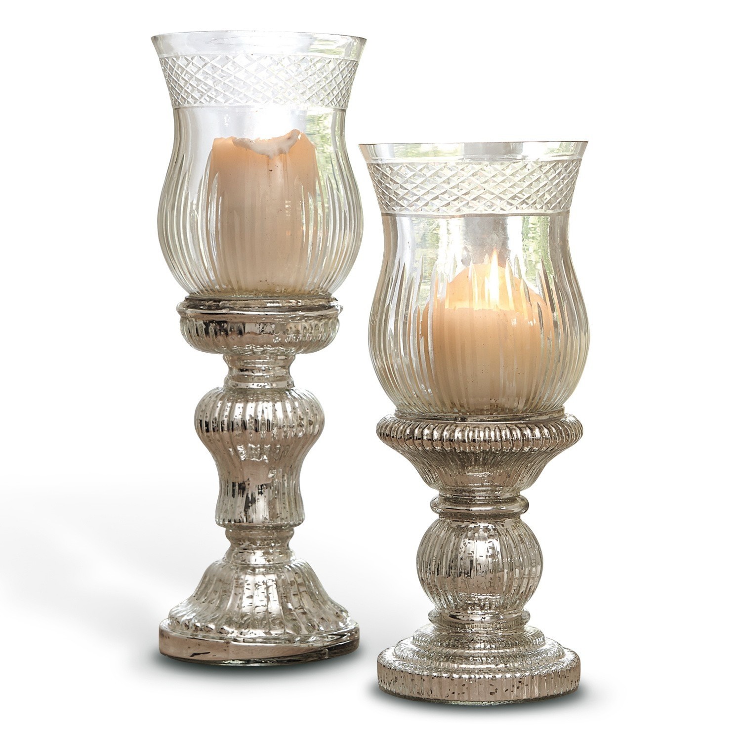 Kerzenständer 2er Set Luisant Set aus zwei dekorativen Glaswindlichtern mit beigen Kerzen für stimmungsvolle Beleuchtung