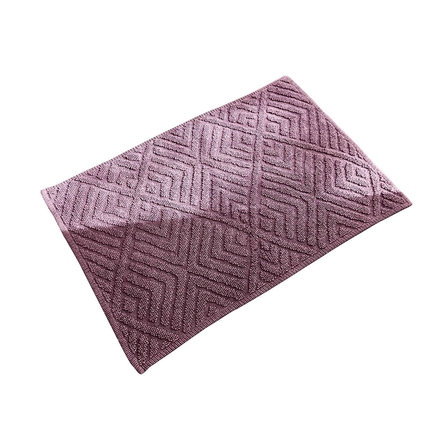 Weiche Badematte Ulexis in Bordeaux mit geometrischem Muster, ideal für Badezimmerdeko