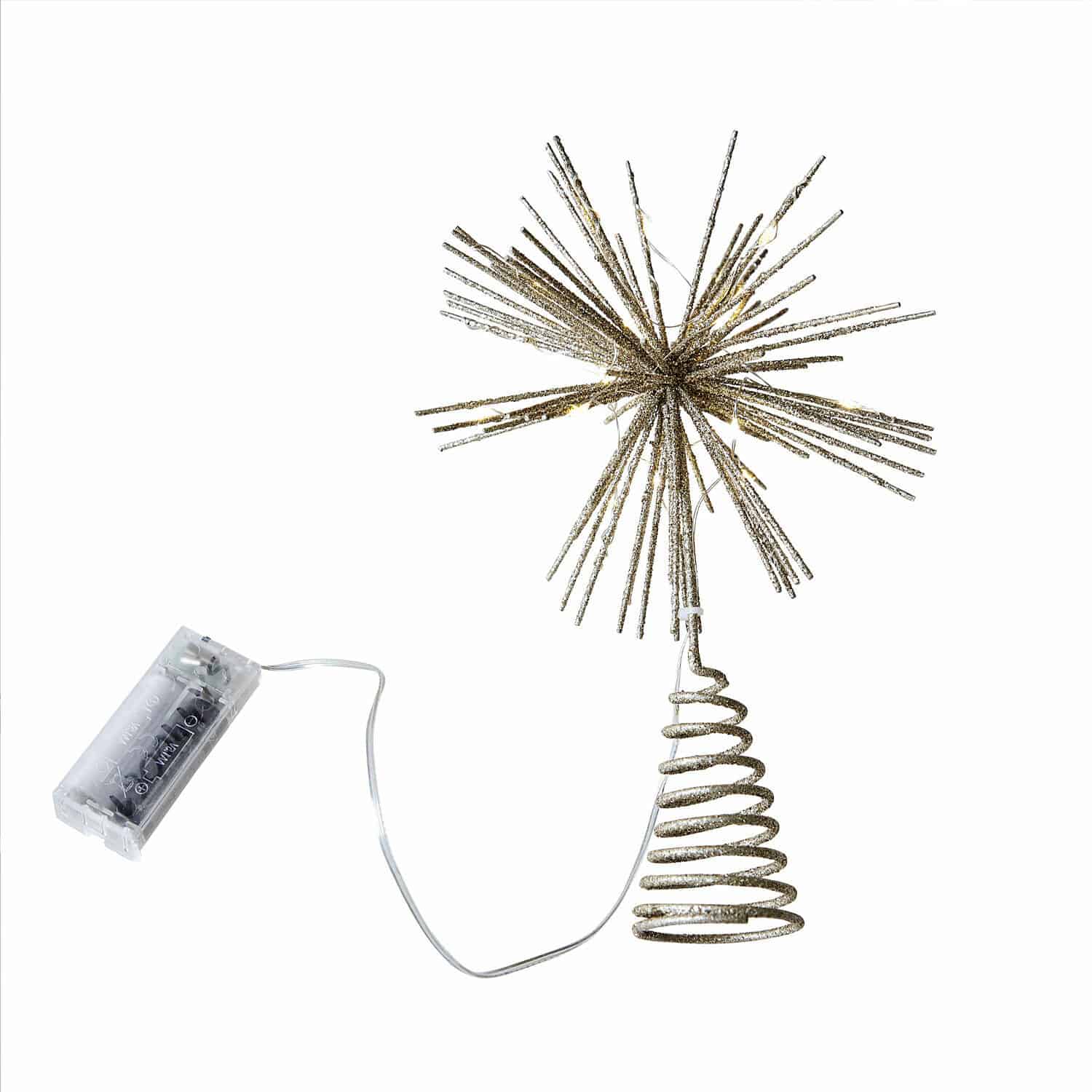 LED-Weihnachtsbaumspitze Quérillane Goldene Weihnachtsbaumspitze aus Draht mit LED-Beleuchtung und Batteriefach, festlicher Schmuck