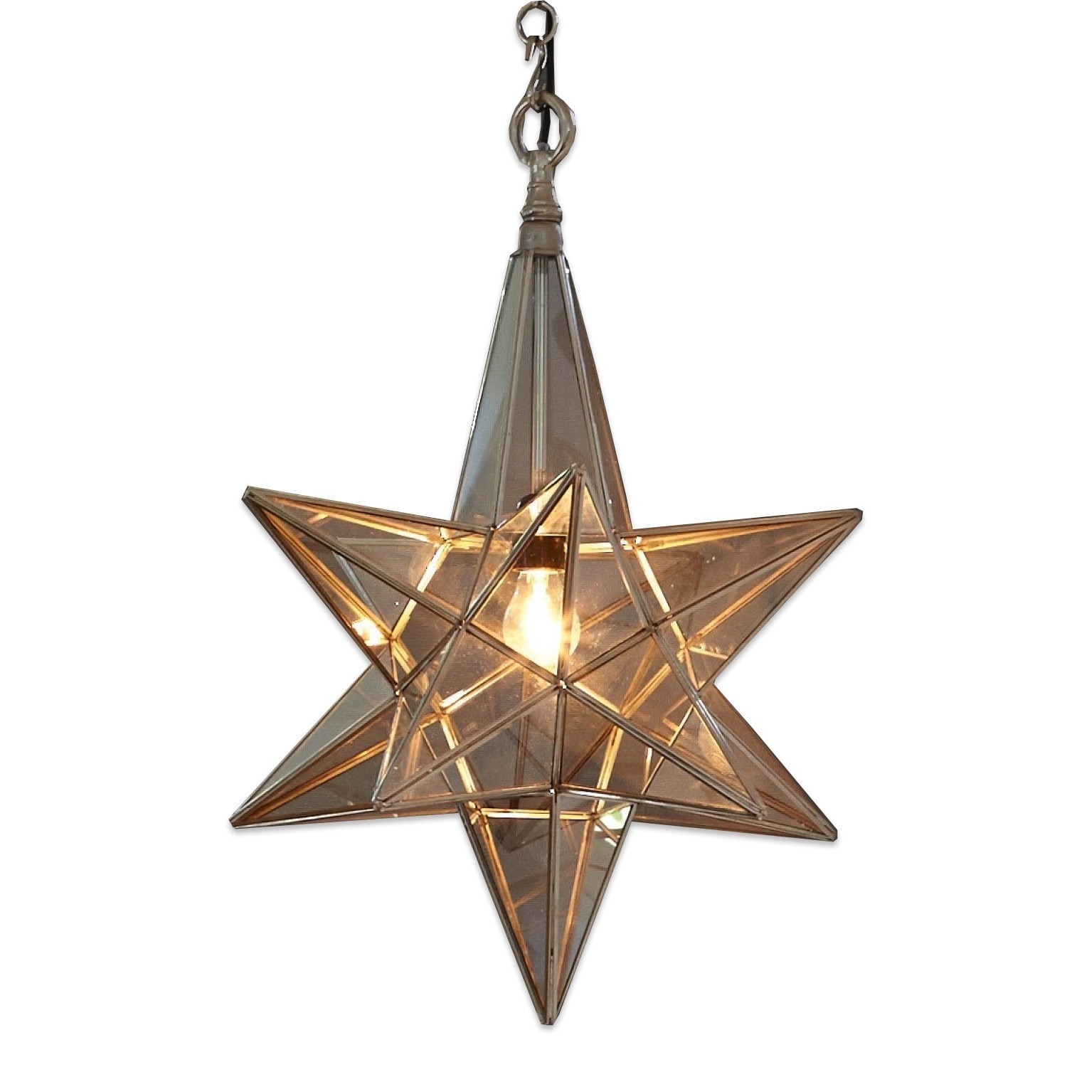 Hängelampe aus Glas in Sternform mit Metallrahmen und warmem Licht für Wohnzimmer