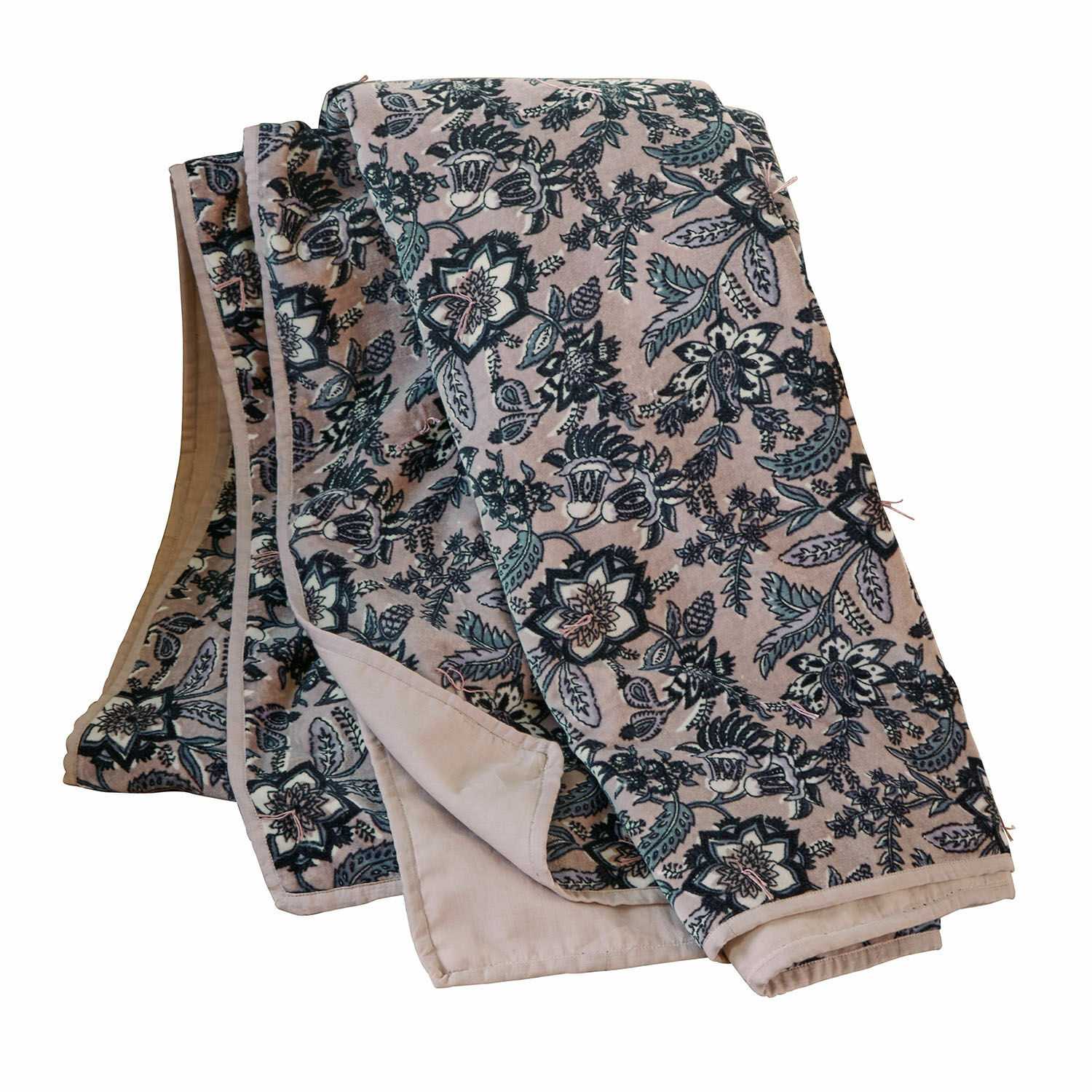 Plaid Elarion Decke mit floralem Muster in Beige und Grün, weiches Material für gemütliche Wohnräume