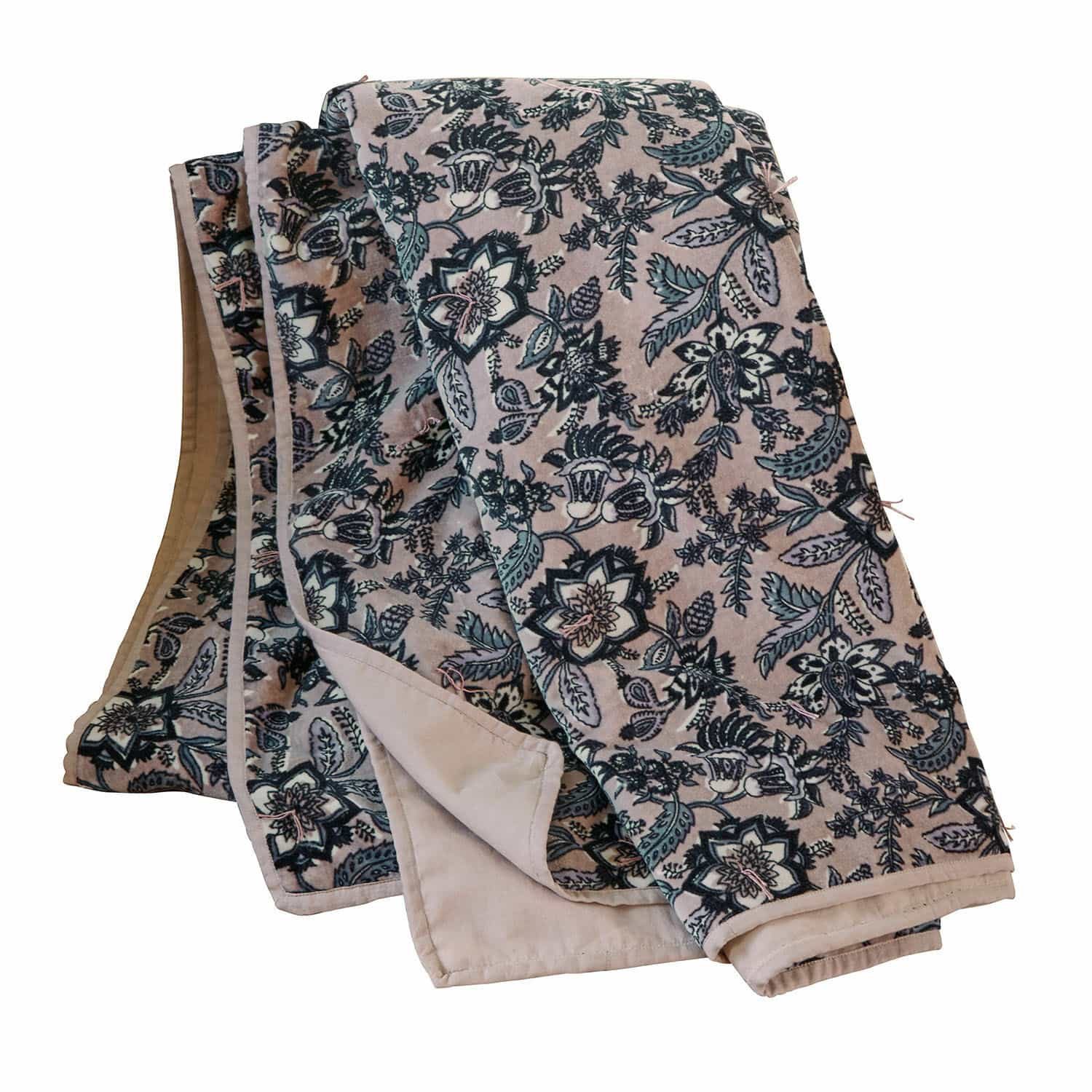 Plaid Elarion Decke mit floralem Muster in Beige und Grün, weiches Material für gemütliche Wohnräume