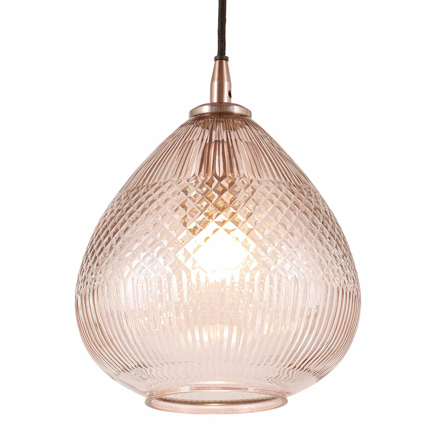 Hängelampe Drélinette Hängelampe aus Glas mit kupferfarbener Fassung und Diamantmuster, dekorative Deckenleuchte