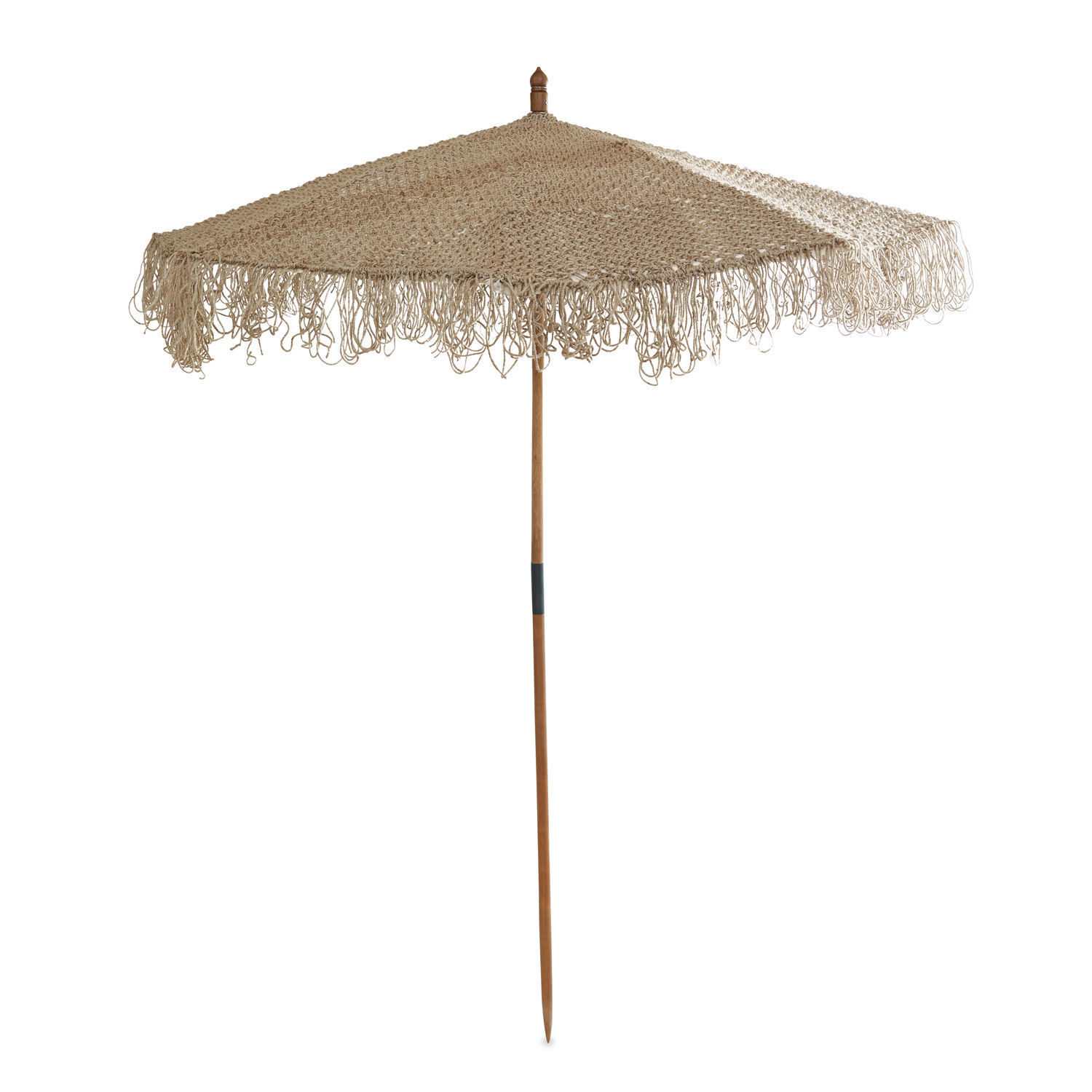 Gartenschirm aus Naturmaterial in Beige mit Fransen, ideal für Terrasse und Garten