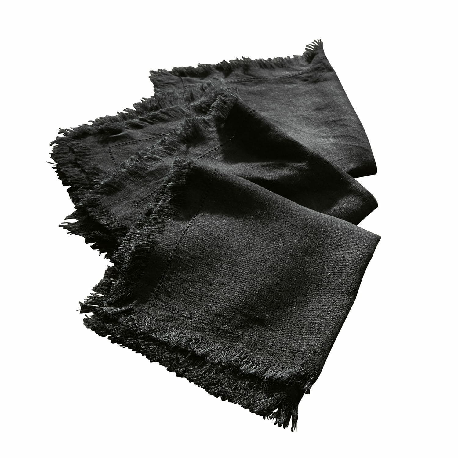 Serviette 4er Set Pibrac Schwarze Leinenserviette mit Fransen, dekoratives Tischaccessoire aus Naturmaterial