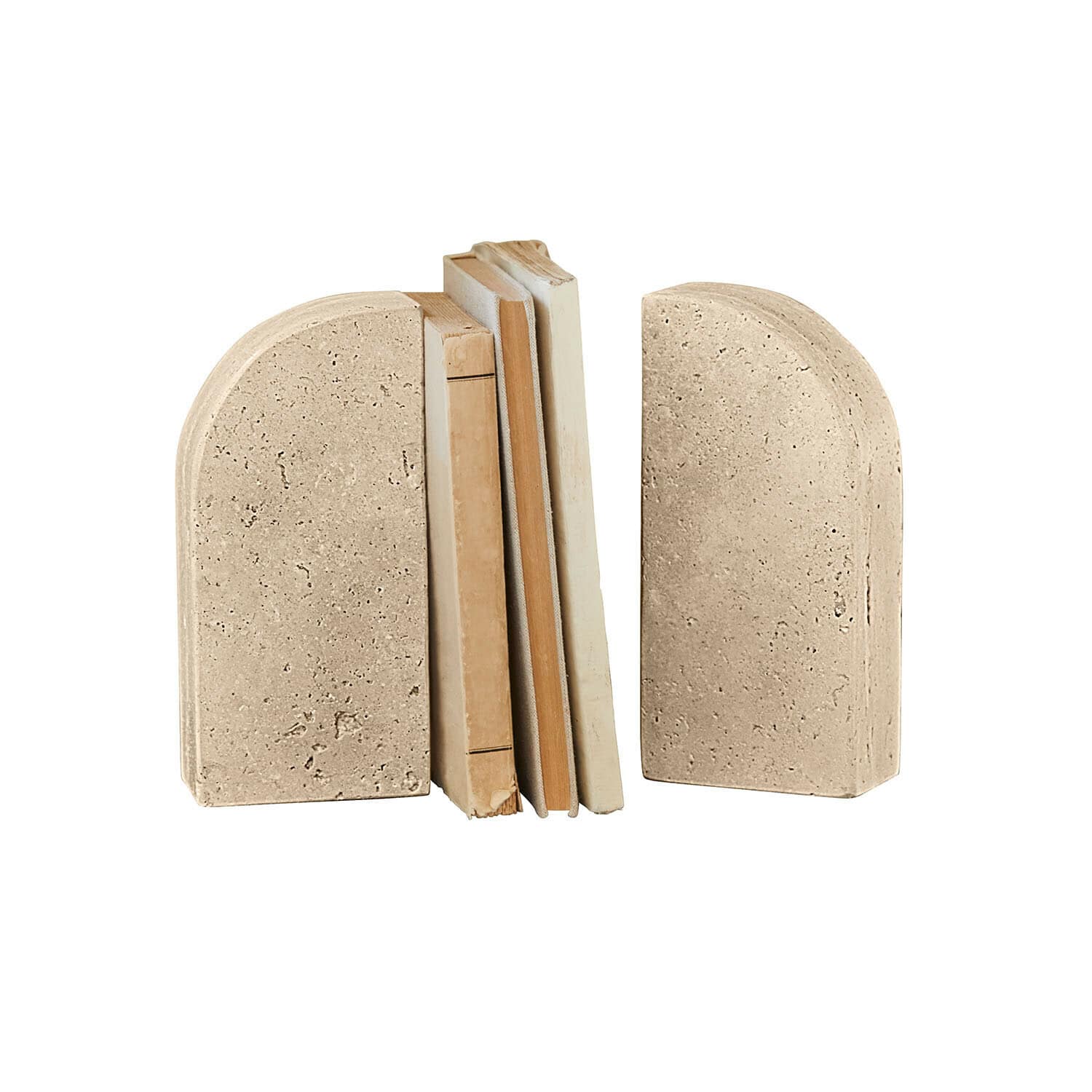 Buchstütze 2er Set Caleneuve Paar beige Buchstützen aus Stein, ideal zur Dekoration und Organisation von Regalen