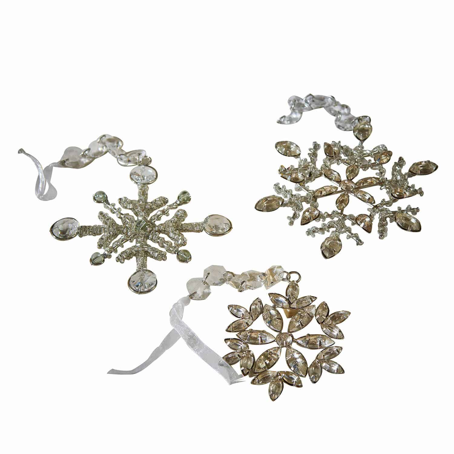 Anhänger 3er Set Aleyna Set aus drei transparenten Glas-Schneeflocken mit Bändern zum Aufhängen als Weihnachtsdeko