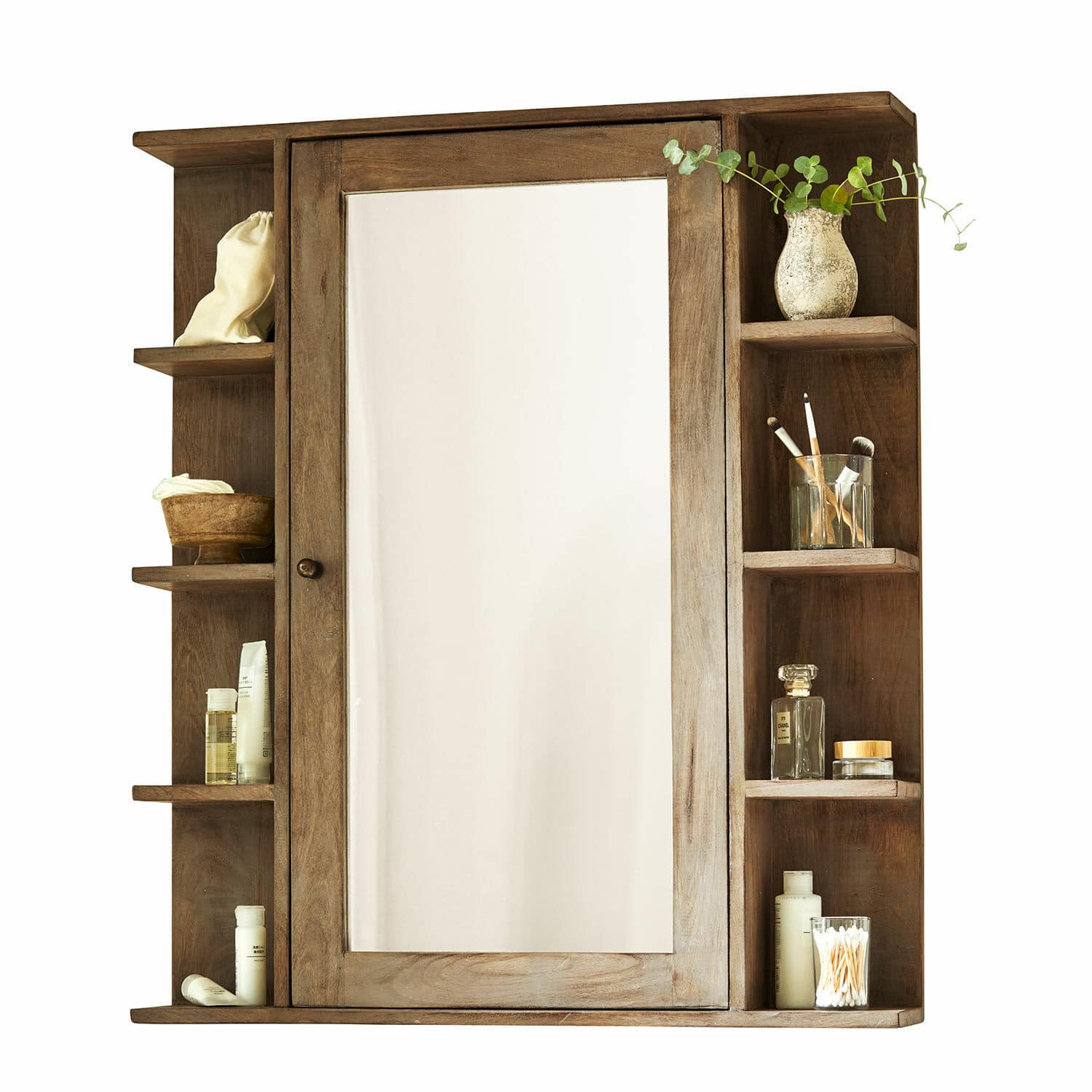 Spiegelschrank Greenhaven Holz-Badezimmerschrank mit Spiegel und Regalen für Kosmetik in natürlichem Braun