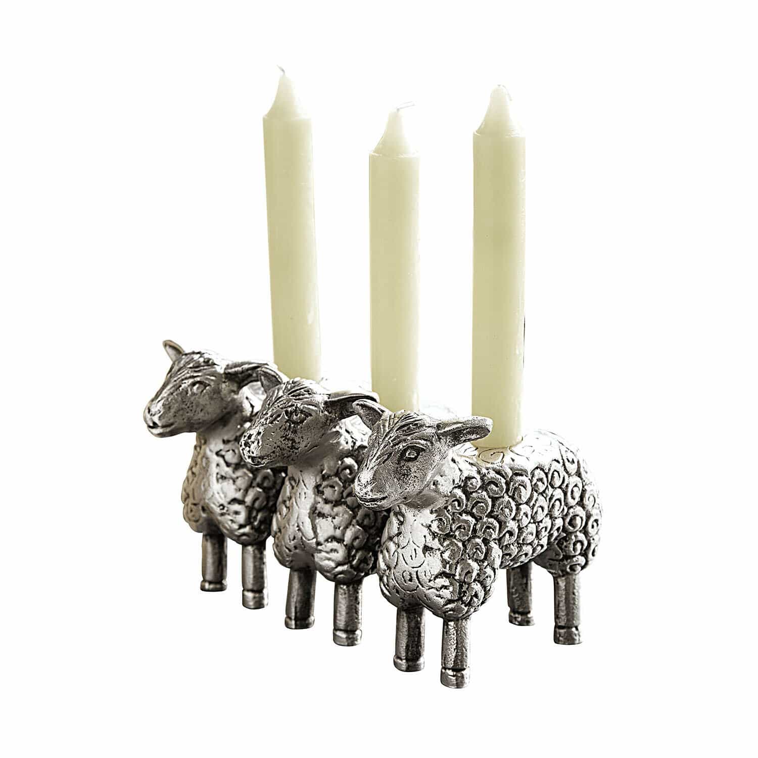 Kerzenhalter Séverac Metall-Kerzenhalter in Form von drei Schafen mit weißen Kerzen, dekoratives Wohnaccessoire