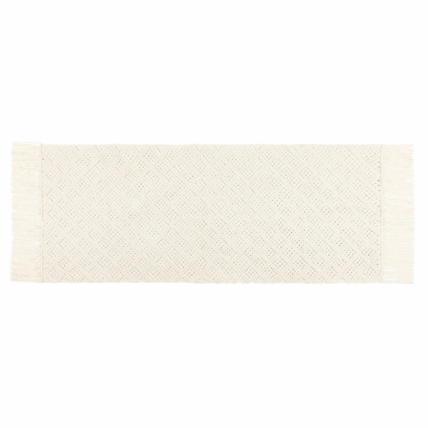 Weißer Baumwollteppich mit Fransen und geometrischem Muster, Wohntextilien, Dekoration
