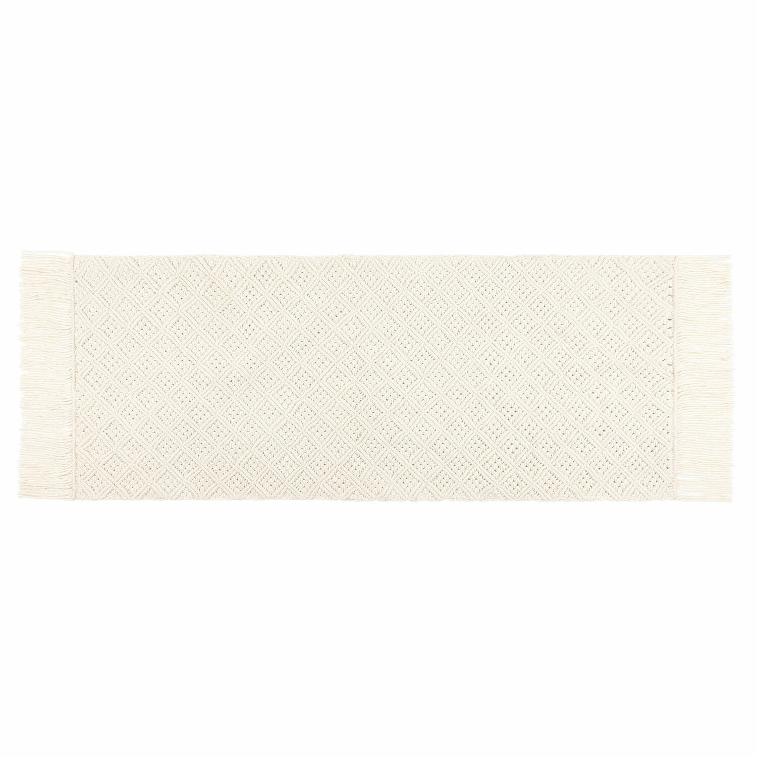 Läufer Voué Weißer Baumwollteppich mit Fransen und geometrischem Muster, Wohntextilien, Dekoration