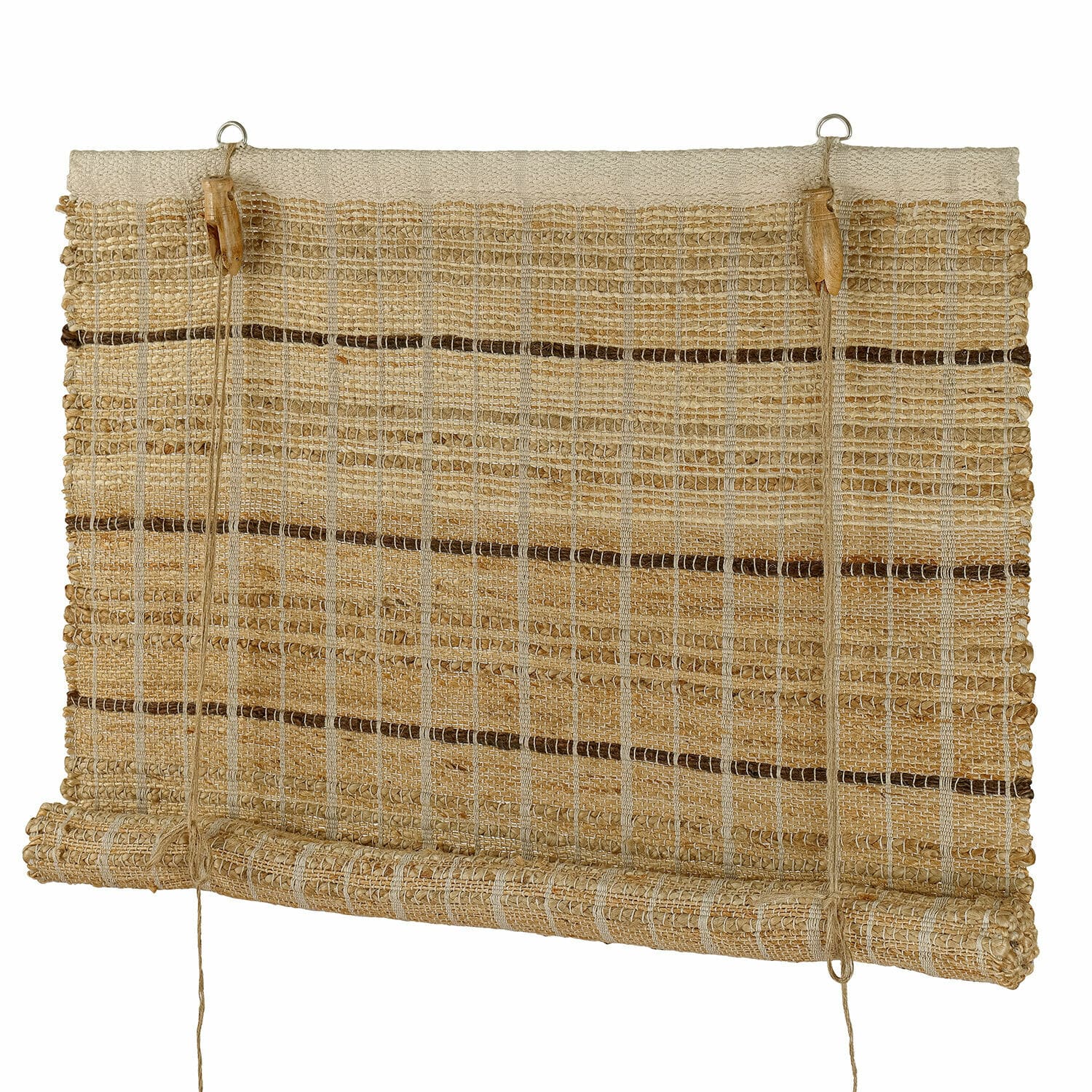Rollo Nacarie Natürliche Jute-Rollo in Beige mit braunen Streifen, dekoratives und nachhaltiges Wohnaccessoire