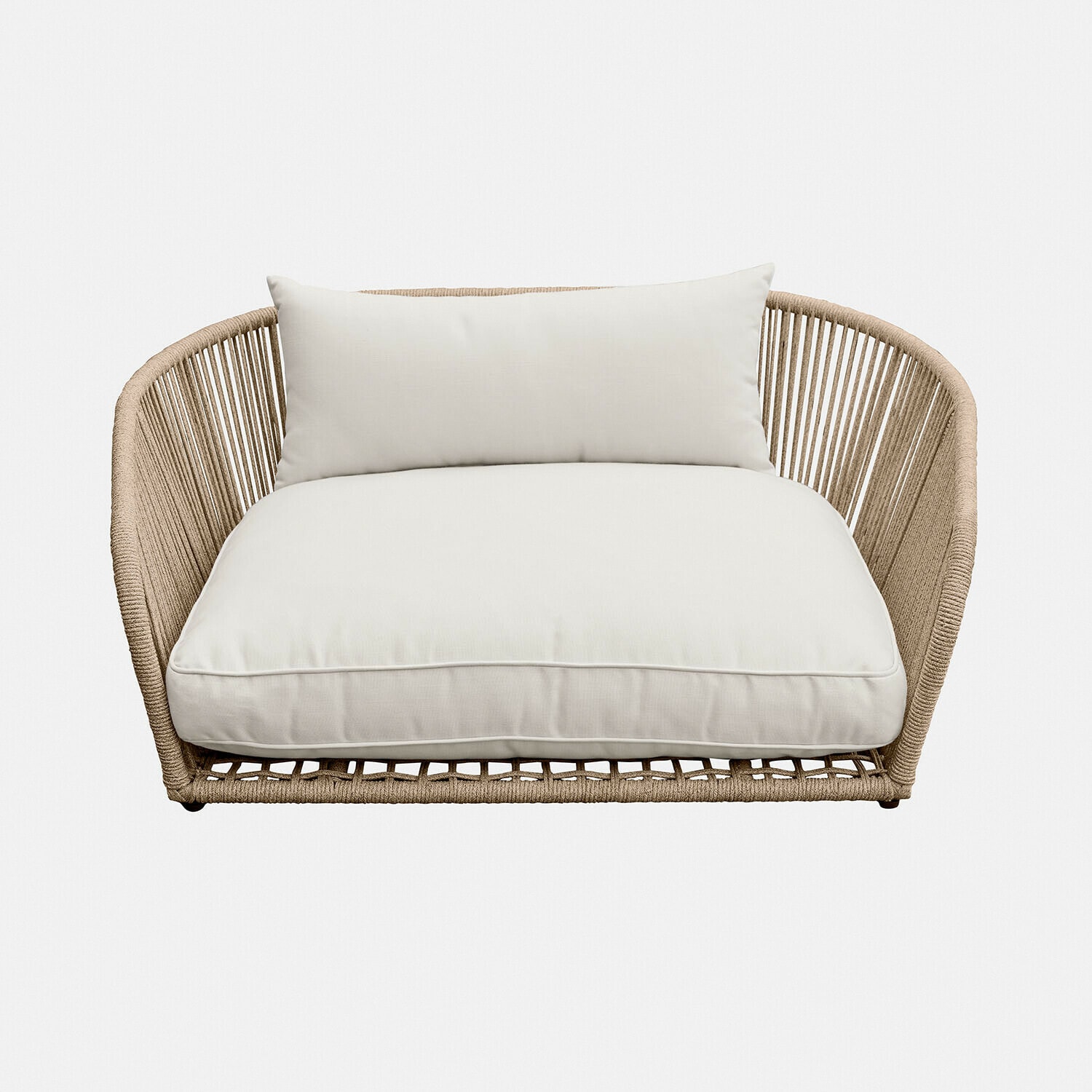 In- & Outdoor-Haustiersofa Belvidere Sitzmöbel aus beigem Seil mit weißem Kissen, moderner Lounge-Sessel für Wohnzimmer