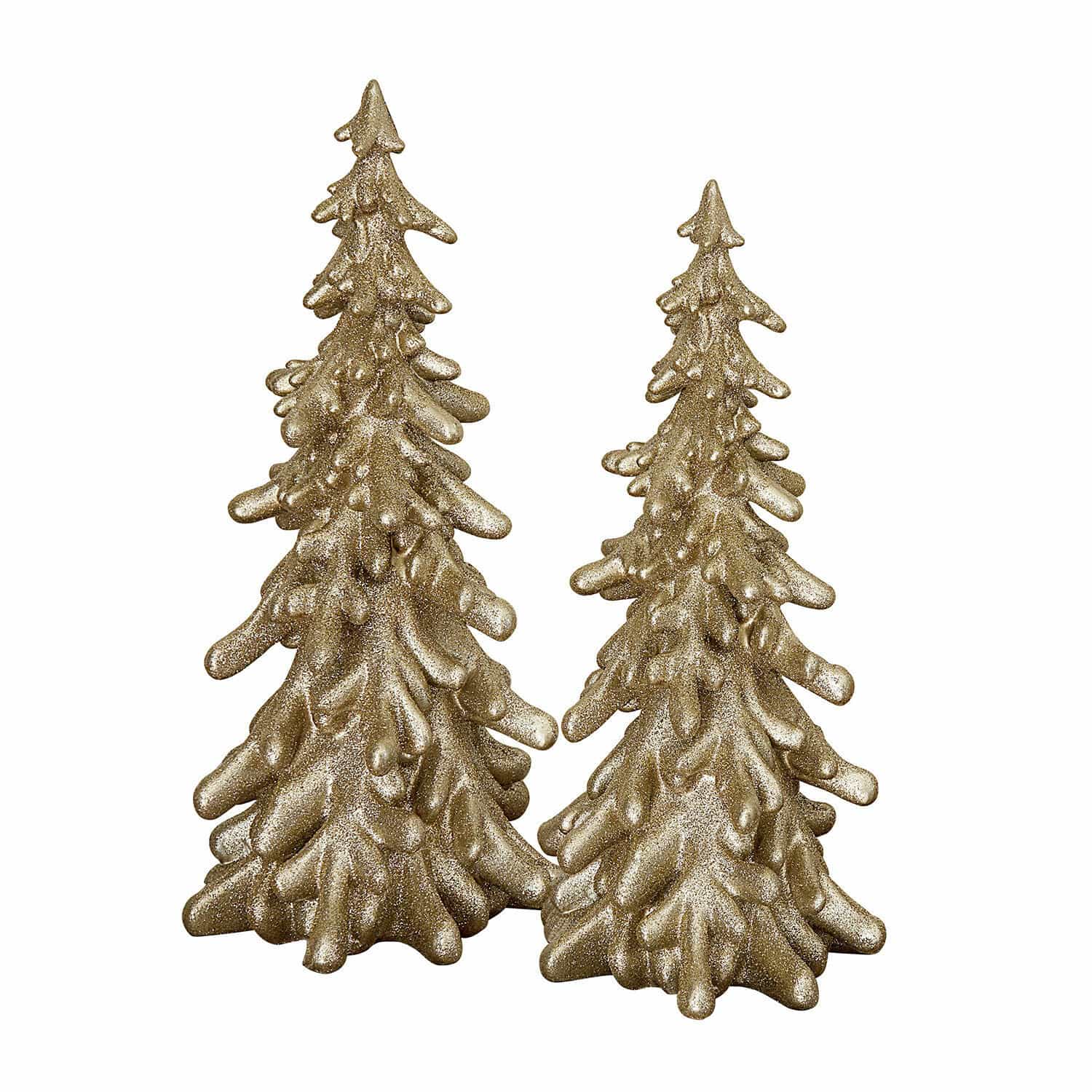 Deko-Baum 2er Set Tolvene Set aus zwei goldglänzenden Weihnachtsbaum-Dekorationen mit Glitzer, festliche Christbaumschmuck