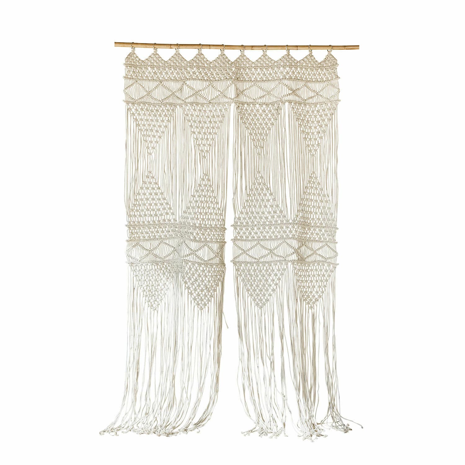 Gardine Kivelli Dekorativer Makramee-Vorhang aus Baumwolle in Naturfarbe mit Fransen für Boho-Interieur