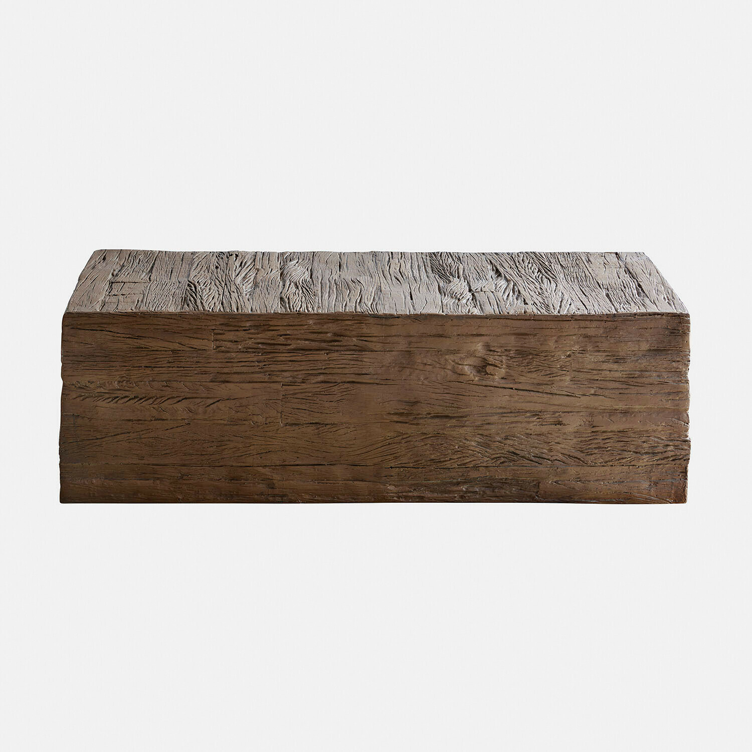 Rechteckiger Couchtisch aus braunem Holz mit markanter Holzstruktur für Wohnzimmer