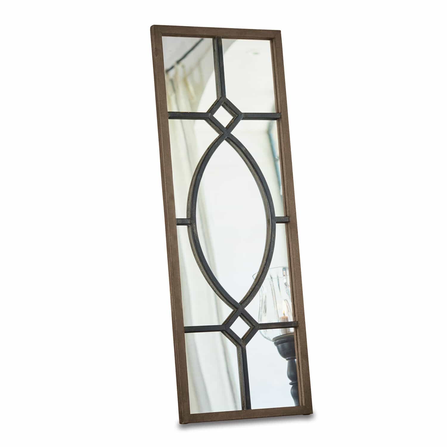 Spiegel Millery Wandspiegel mit braunem Holzrahmen und dekorativem Metallgitter für Wohnräume