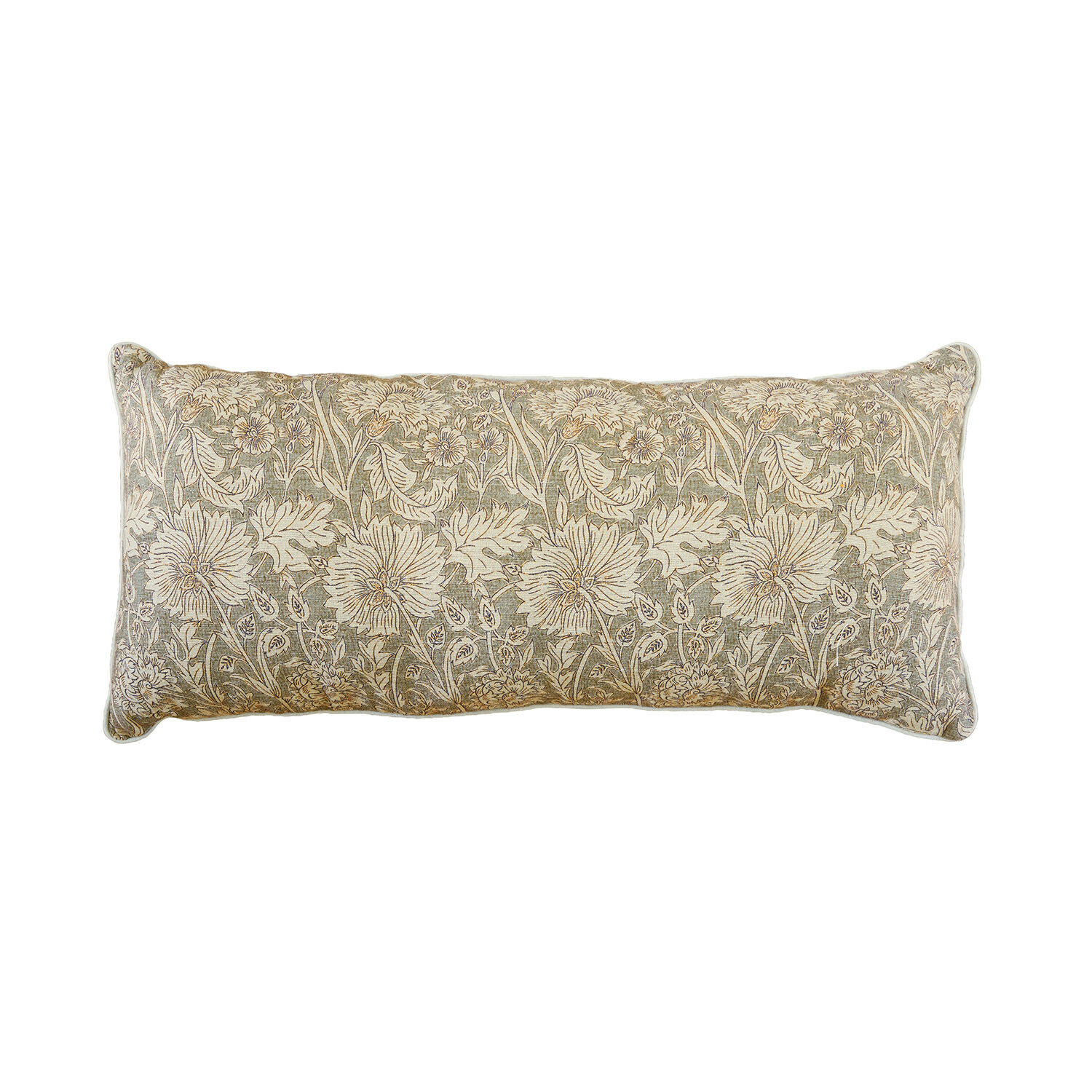 Kissen Jardin Royale Rechteckiges Baumwollkissen mit grün-beigem Blumenmuster als dekoratives Wohnaccessoire
