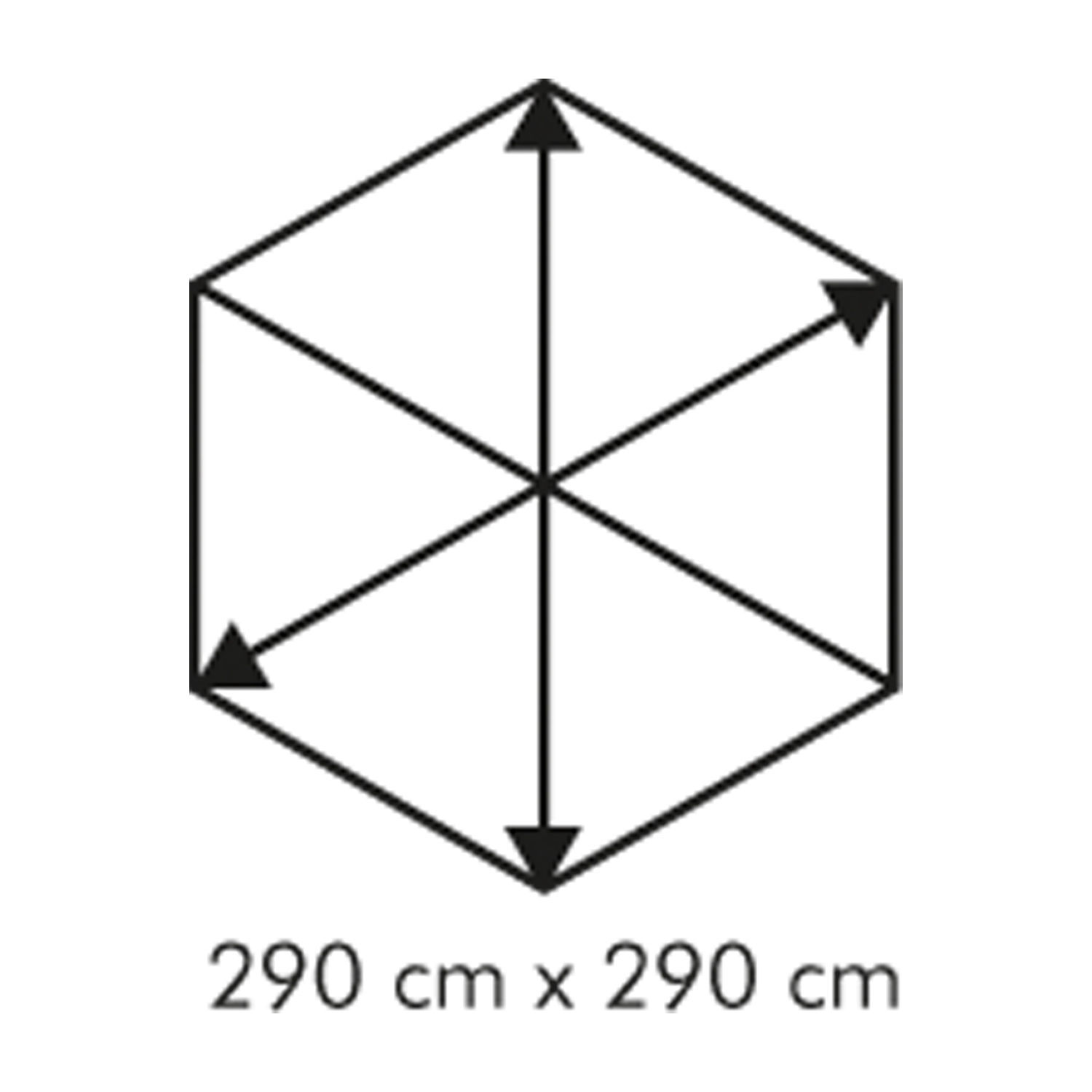 Schematische Darstellung eines Würfels mit den Maßen 290 cm x 290 cm für Online-Produkt