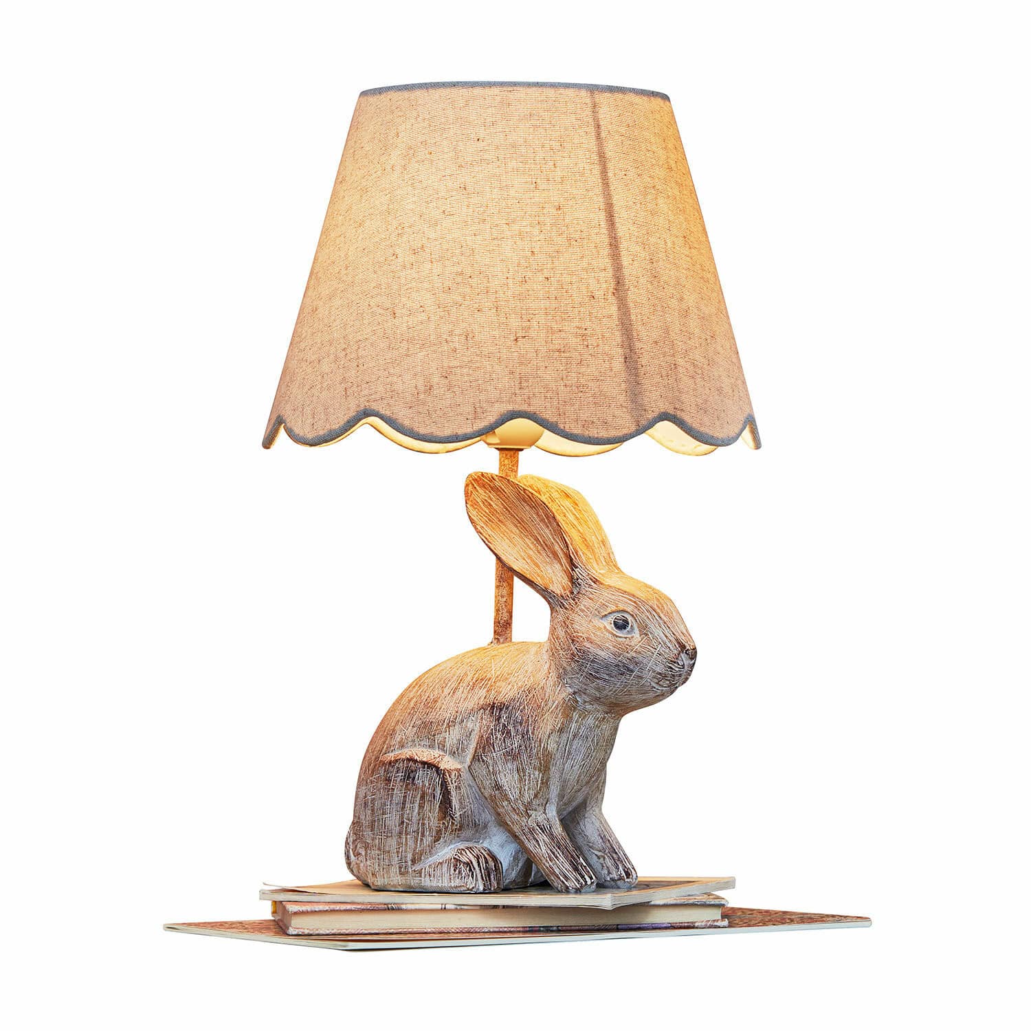 Tischlampe Ryen Beige Tischlampe mit Stoffschirm und Holzfuß in Hasenform, dekorative Wohnraumbeleuchtung