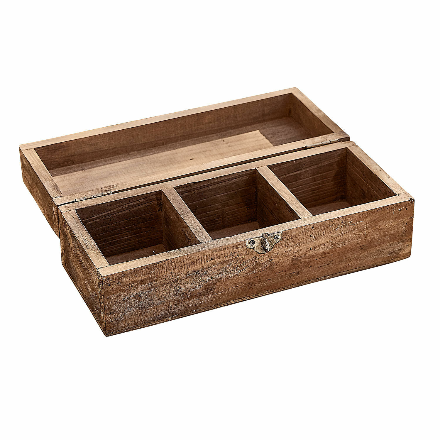 Dreiteiliges Aufbewahrungsbox aus braunem Naturholz mit Klappdeckel