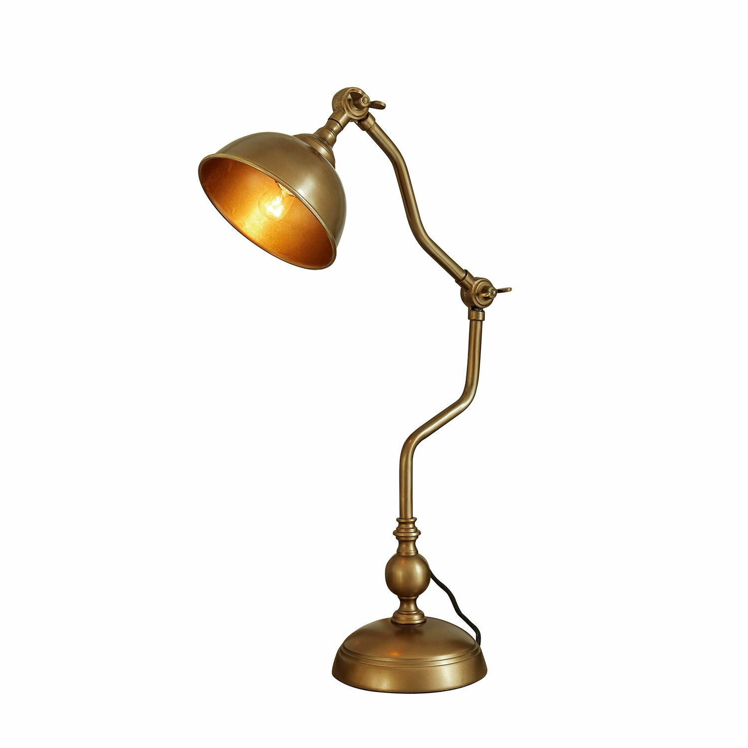 Tischlampe Harrowden Goldfarbene Metall-Tischlampe mit verstellbarem Arm und warmem Licht für Büro und Zuhause