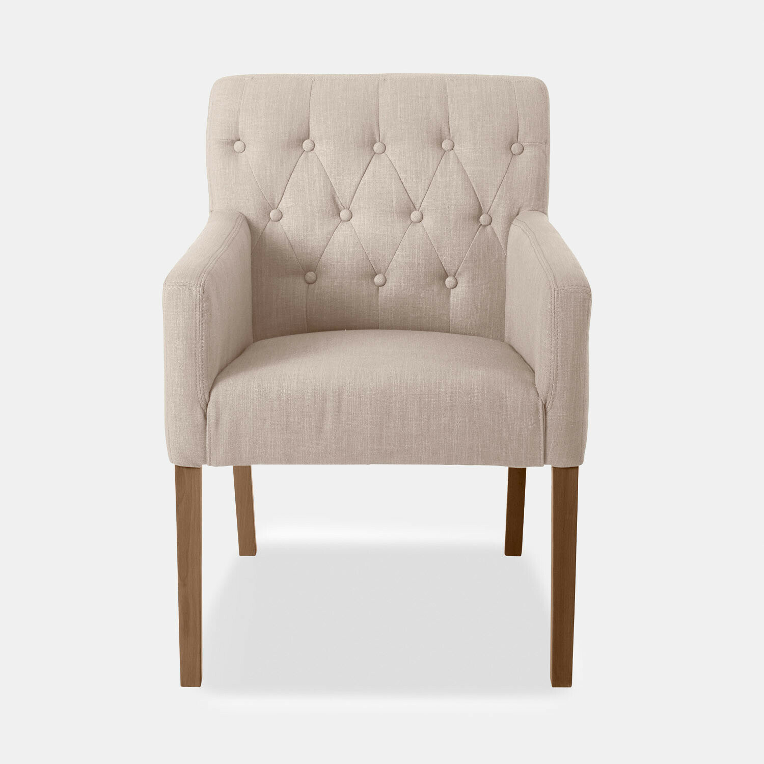 Stuhl Betterton mit beige Leinenbezug und Holzbeinen, eleganter Sitz für Wohnzimmer