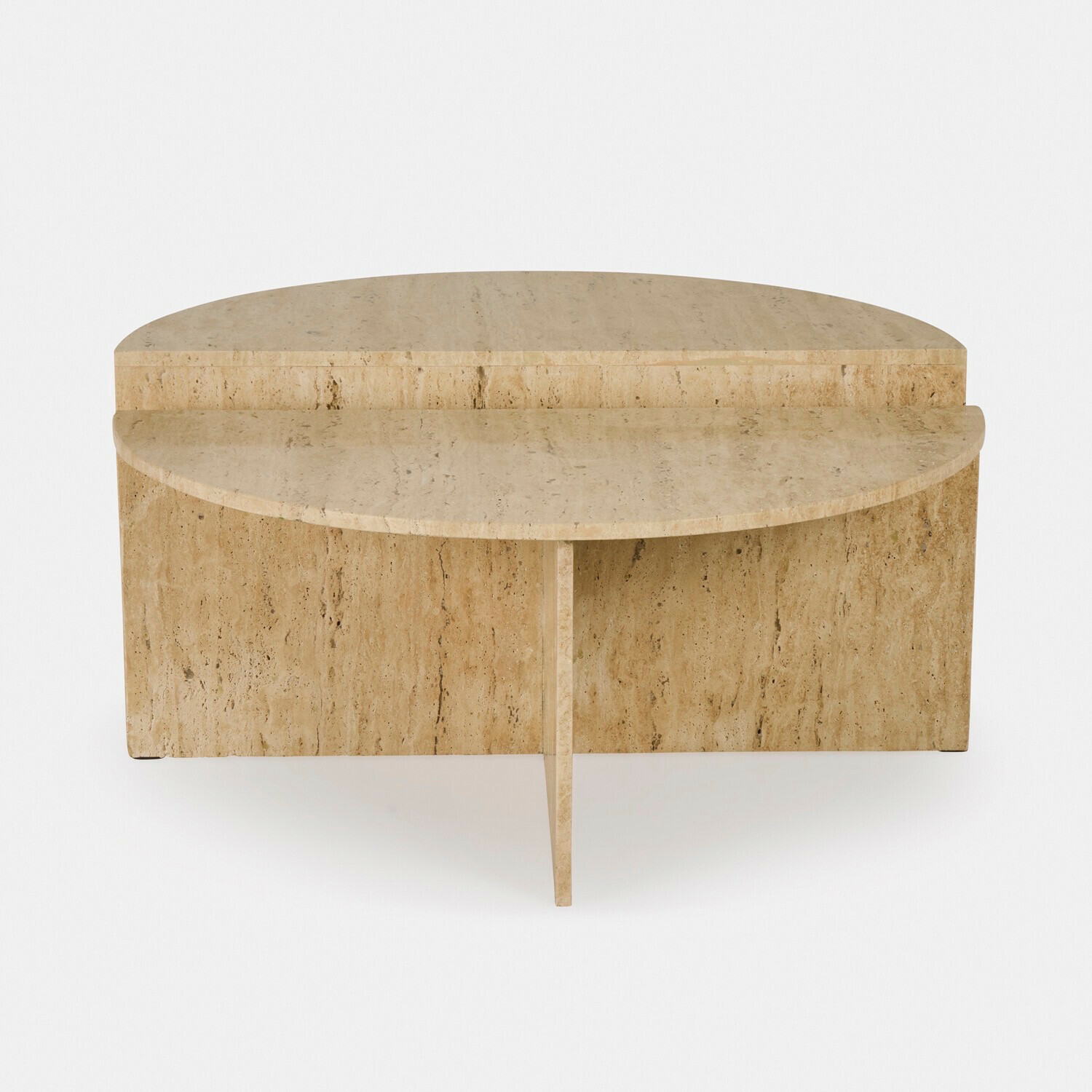 Runder Couchtisch aus beigem Travertin mit modernem Design für Wohnzimmer