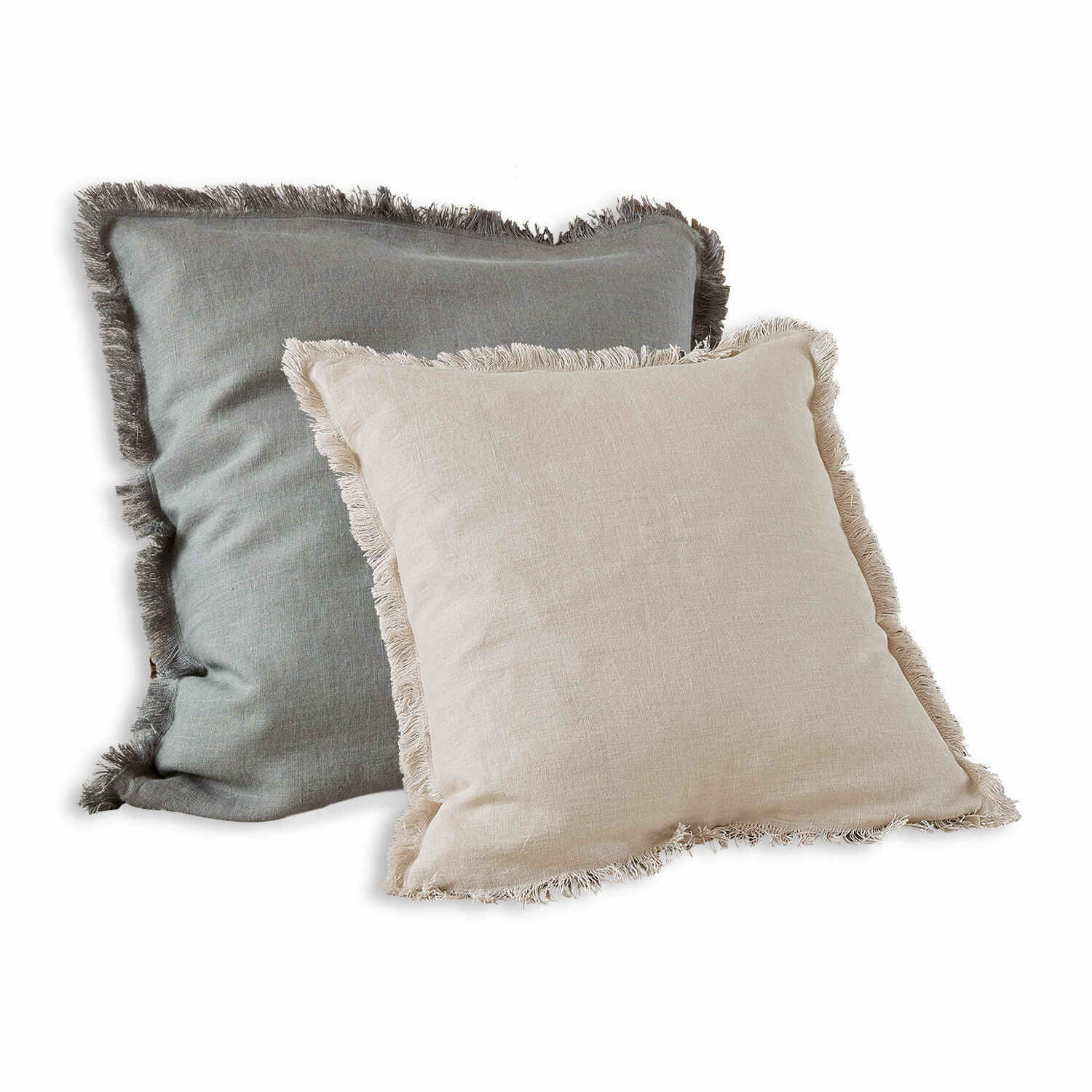 grau/beige 2er Set Kissenhüllen Quebo aus Leinen in Grau und Beige für stilvolle Wohnraumdekoration
