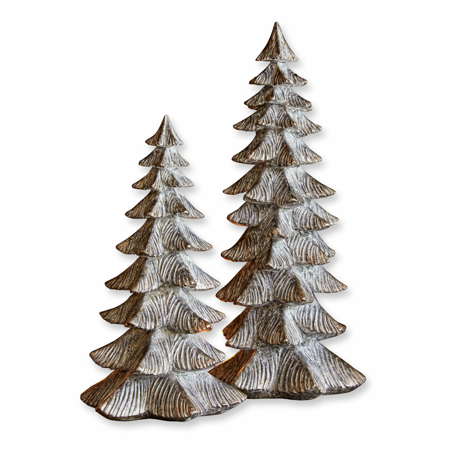 Deko-Baum 2er Set Calavi Zwei dekorative Holz-Weihnachtsbäume in Grau-Braun für festliche Wohnraumgestaltung