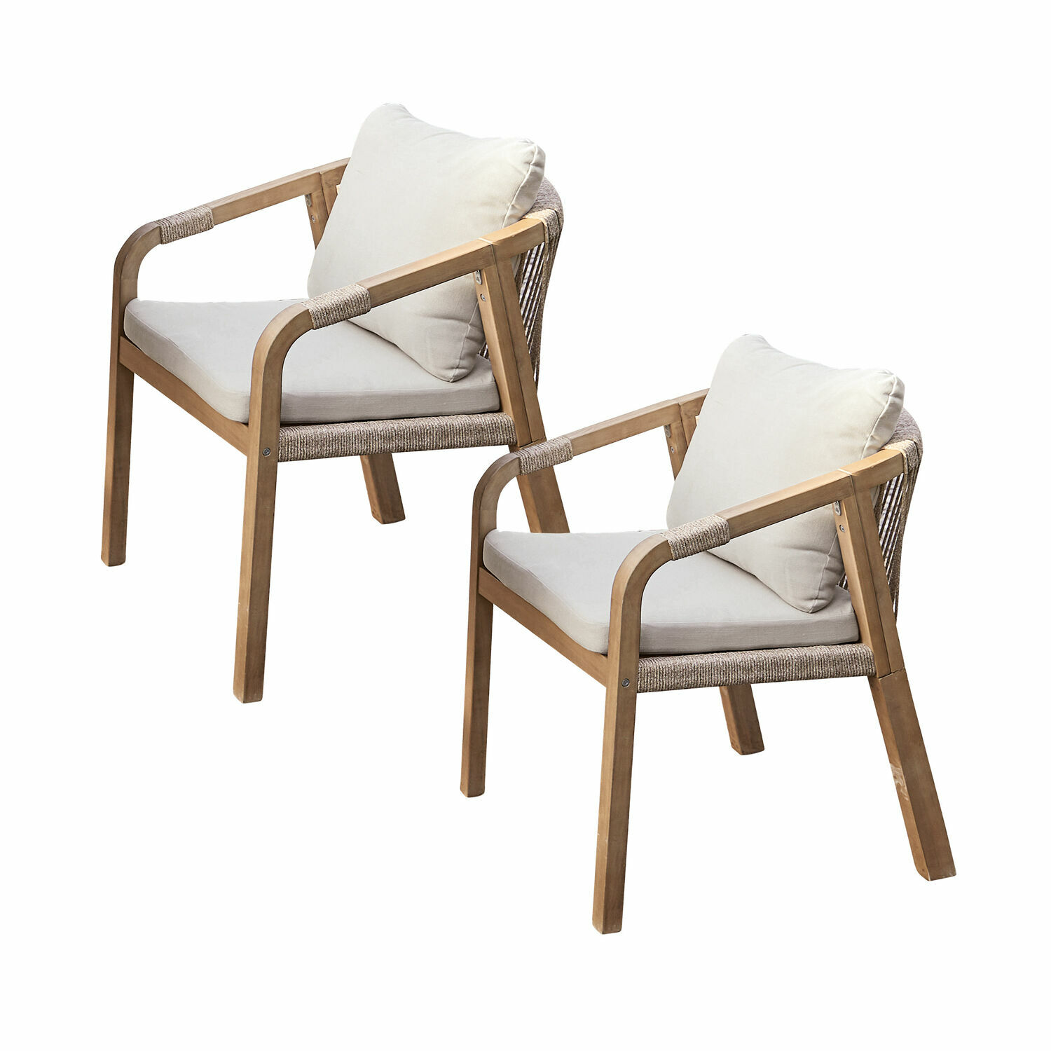 Stuhl 2er Set FSC®-100% Kennedy Set aus zwei Holzstühlen mit hellen Polstern, ideal für Terrasse oder Balkon
