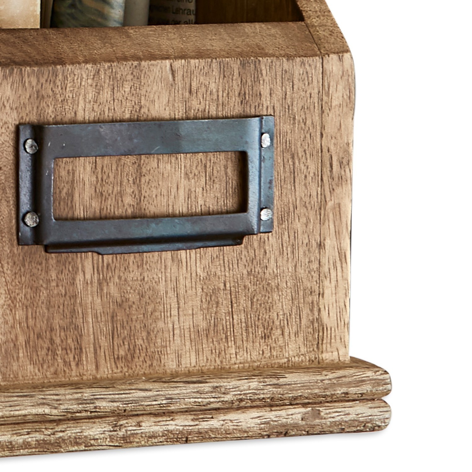 Holz-Organizer mit vintage Metallgriff zur Aufbewahrung von Dokumenten und Büroaccessoires