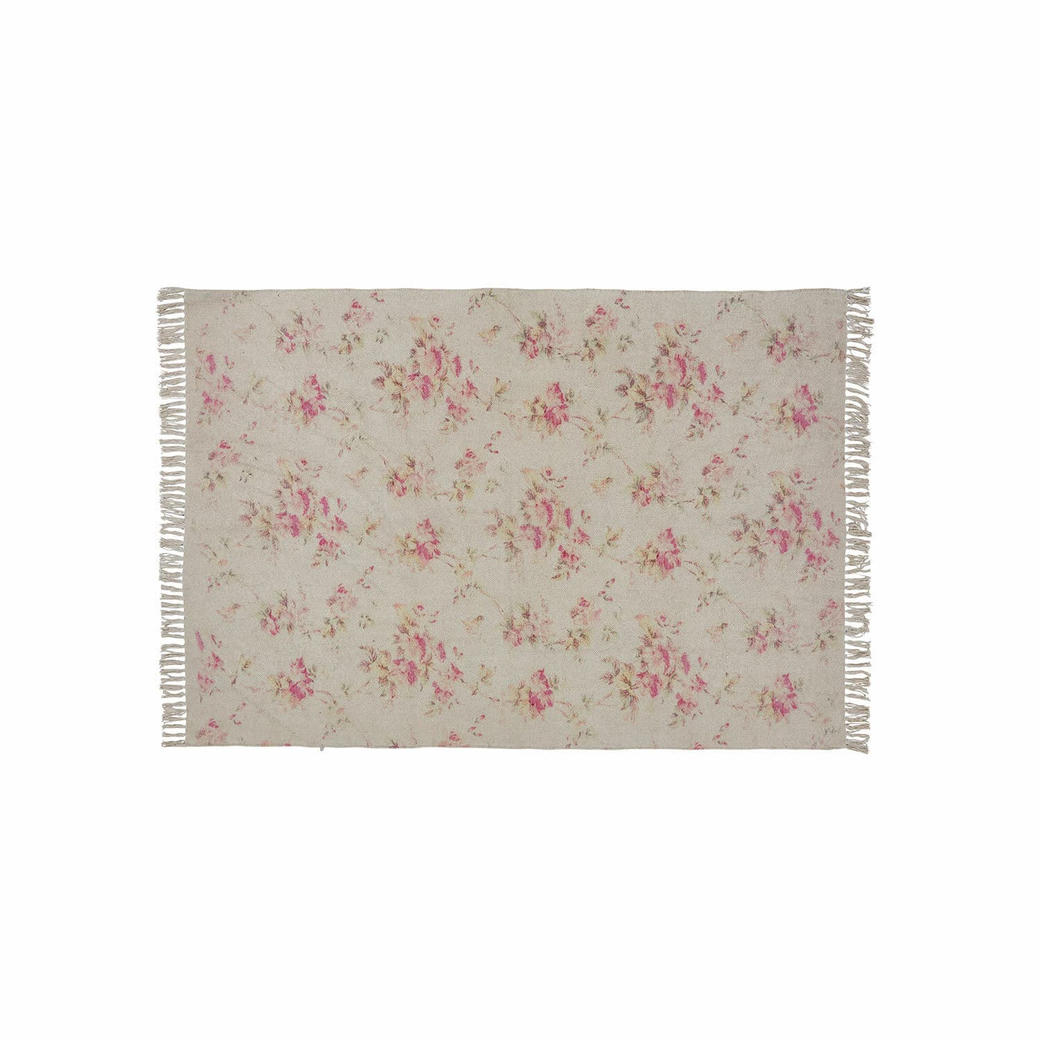 Teppich Ingvi Beiger Teppich mit floralem Muster und Fransen, weiches Material, Vintage-Wohnaccessoire