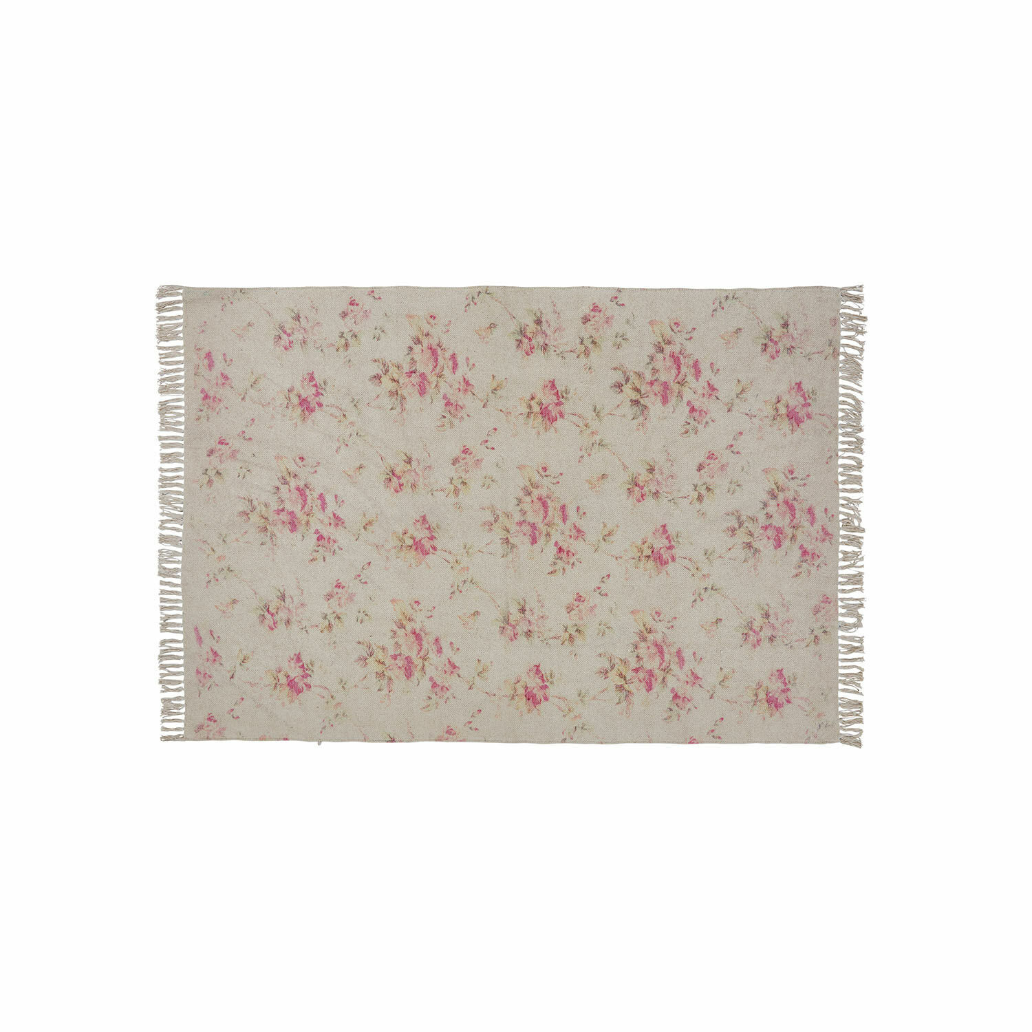 Teppich Ingvi Beiger Teppich mit floralem Muster und Fransen, weiches Material, Vintage-Wohnaccessoire