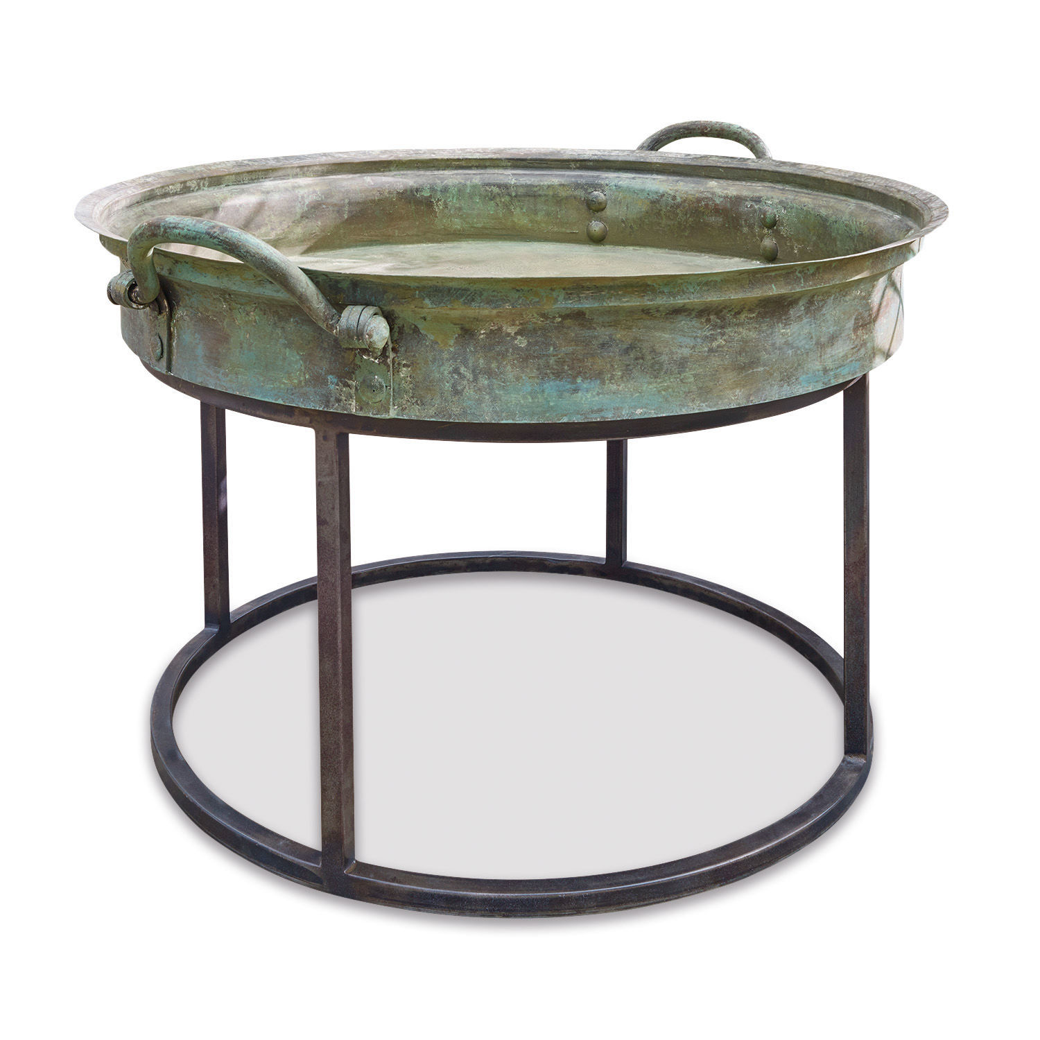 Runder Couchtisch aus Messing und Metall in grün-bronze für Wohnzimmer