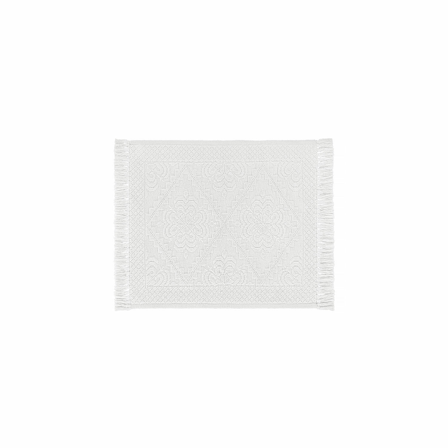 Badematte Mivorex Weißer Baumwollteppich mit Fransen und geometrischem Muster, Wohnaccessoire, Heimtextilien
