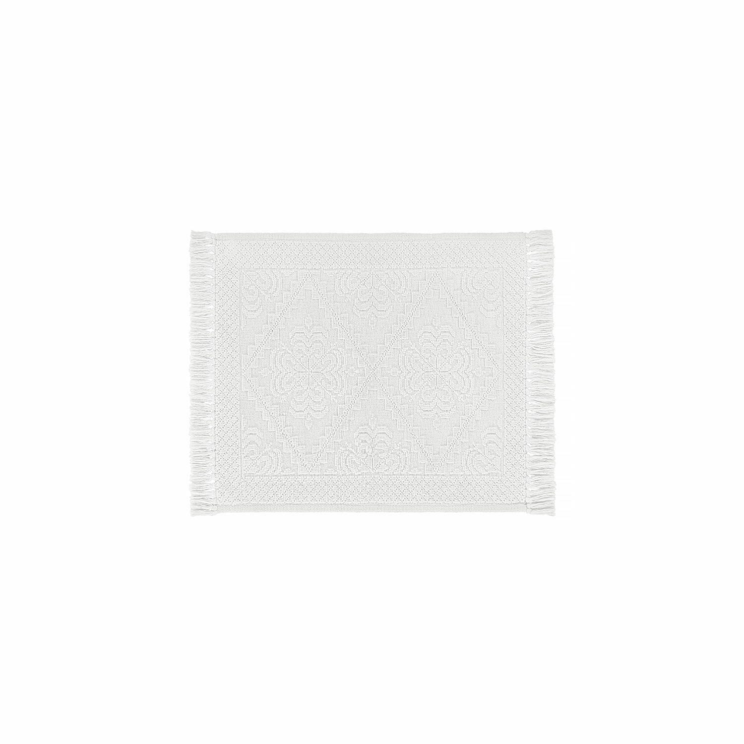 Badematte Mivorex Weißer Baumwollteppich mit Fransen und geometrischem Muster, Wohnaccessoire, Heimtextilien