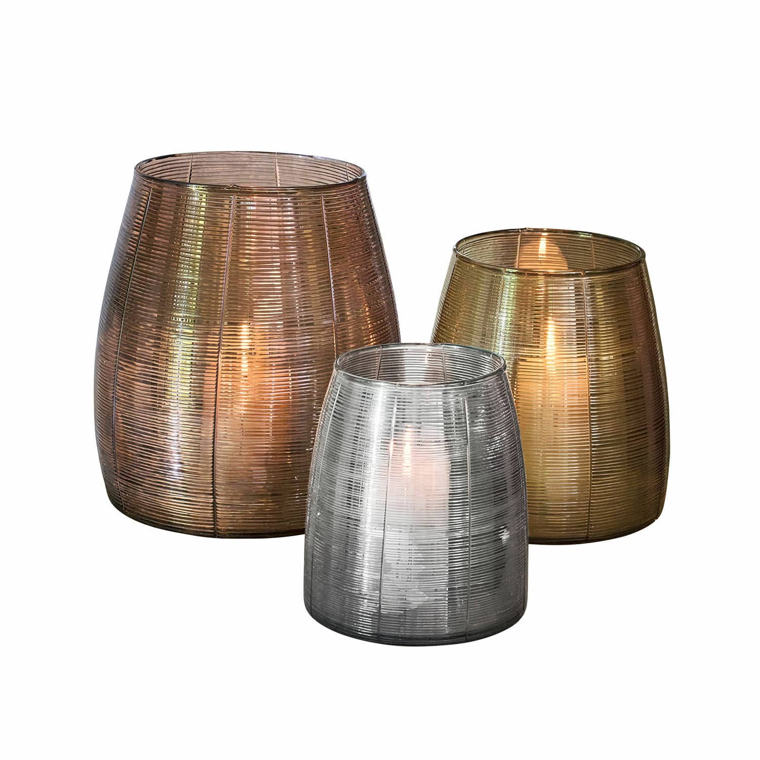 Windlicht 3er Set Uvenar Set aus drei Glaslaternen in Braun, Gold und Silber für elegante Wohnraumgestaltung