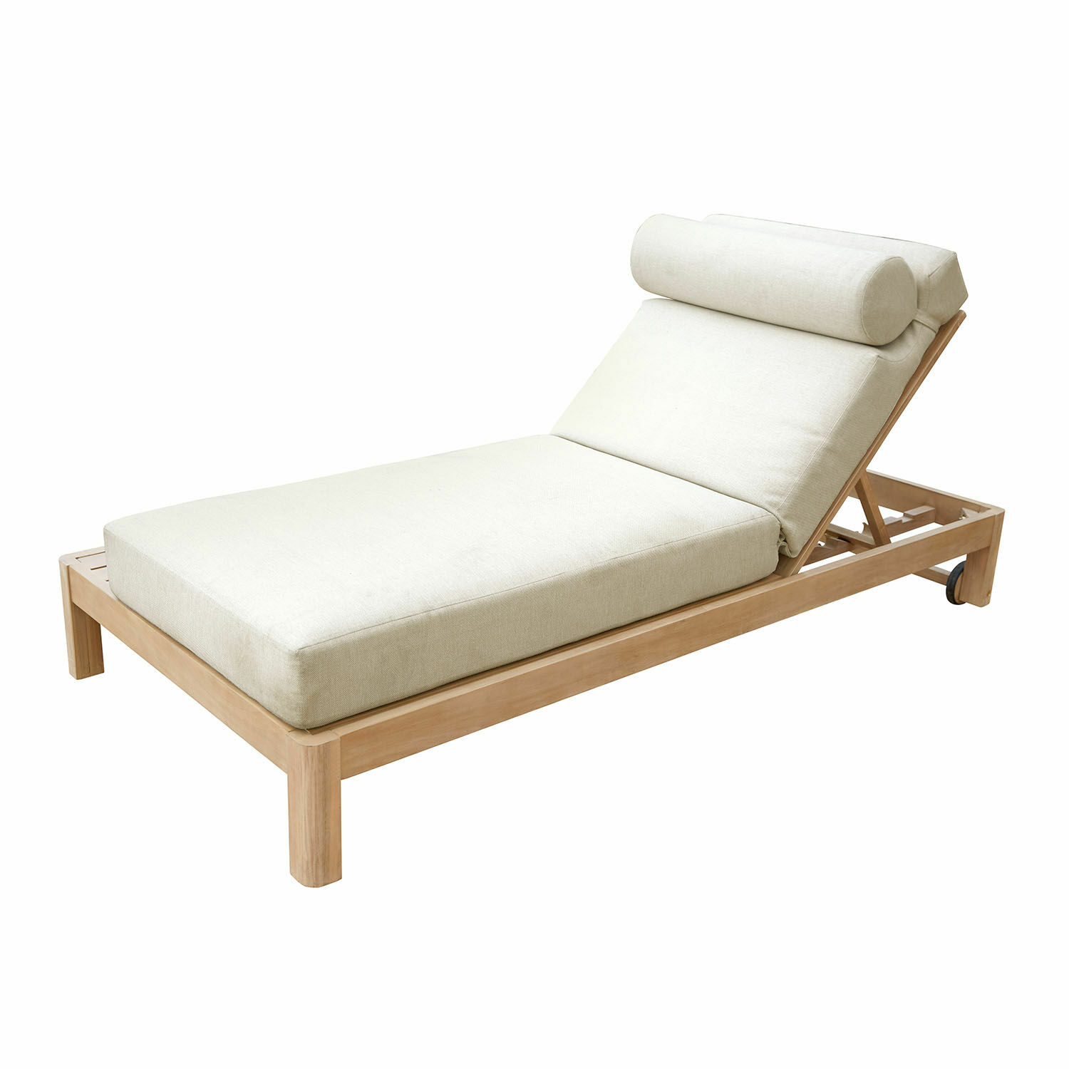 Lounger FSC®-100% Lemorette Liegestuhl mit hellbeigem Polster und Holzrahmen, bequeme Gartenmöbel zum Entspannen im Freien